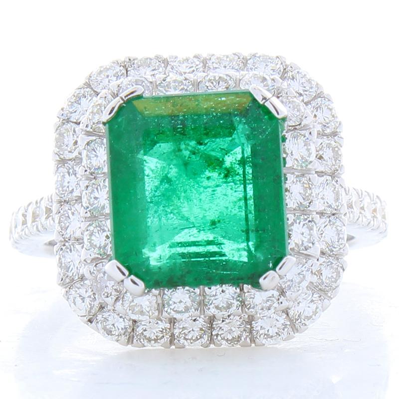 4.09 Carat Emerald Cut Emerald and Diamond Cocktail Ring in 18 Karat White Gold 1