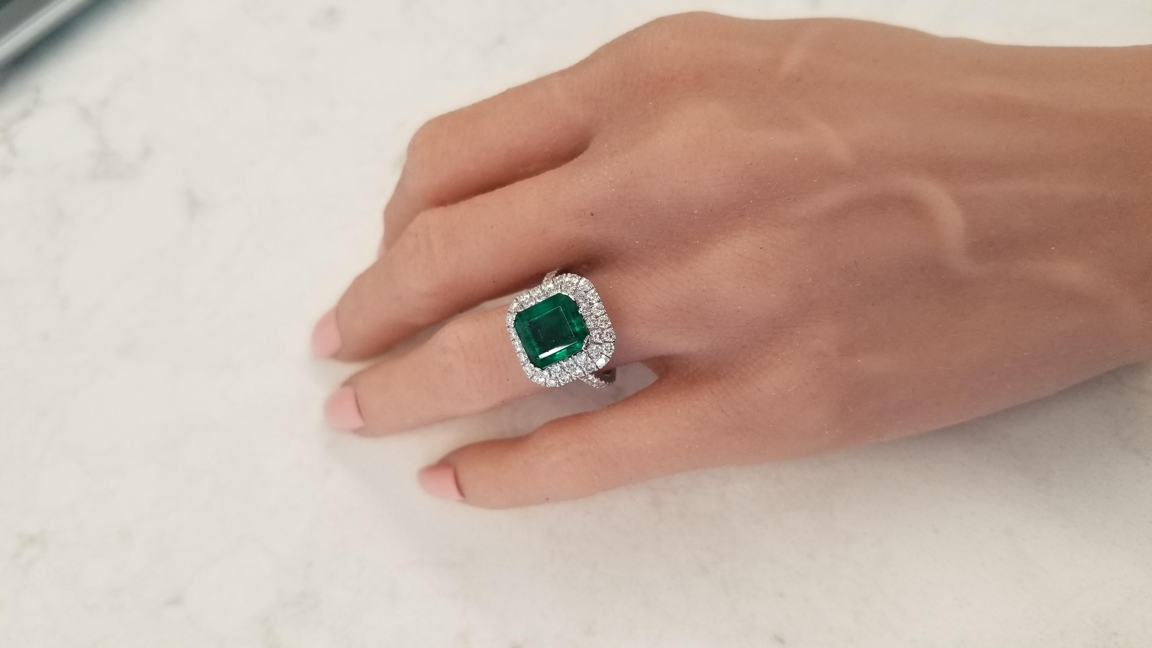 4.09 Carat Emerald Cut Emerald and Diamond Cocktail Ring in 18 Karat White Gold In New Condition In Chicago, IL