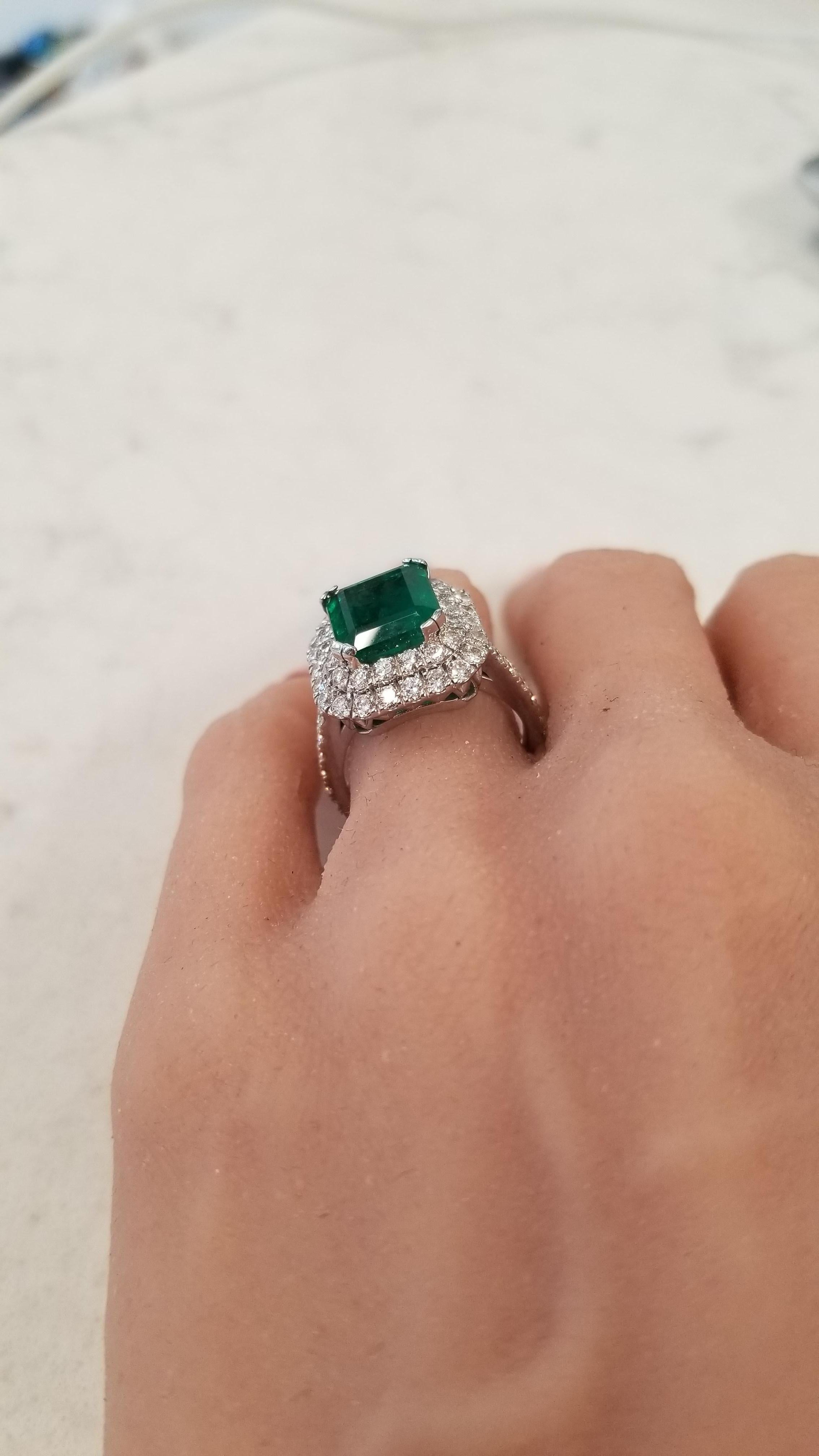 4.09 Carat Emerald Cut Emerald and Diamond Cocktail Ring in 18 Karat White Gold 2