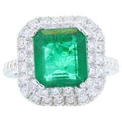 4.09 Carat Emerald Cut Emerald and Diamond Cocktail Ring in 18 Karat White Gold