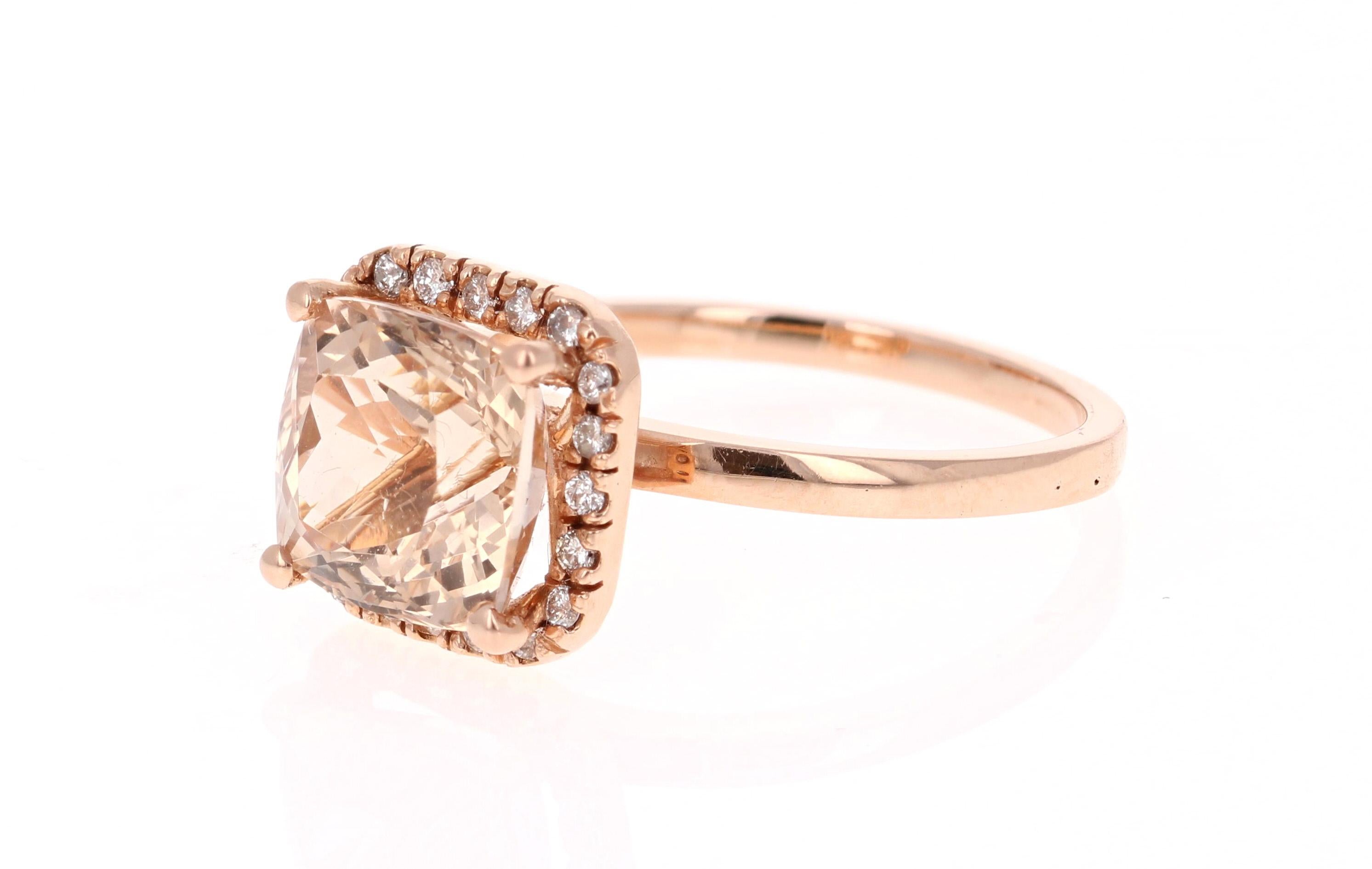 Contemporary 4.09 Carat Morganite Diamond 14 Karat Rose Gold Engagement Ring