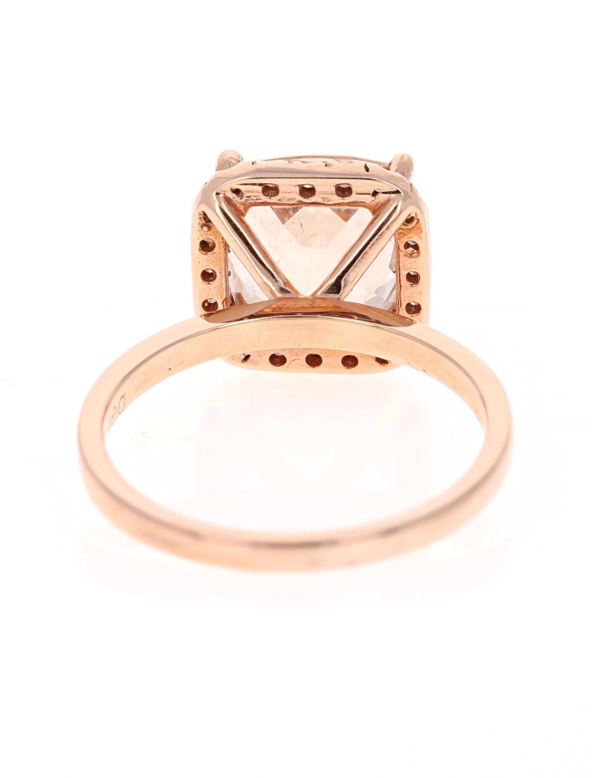 Cushion Cut 4.09 Carat Morganite Diamond 14 Karat Rose Gold Engagement Ring