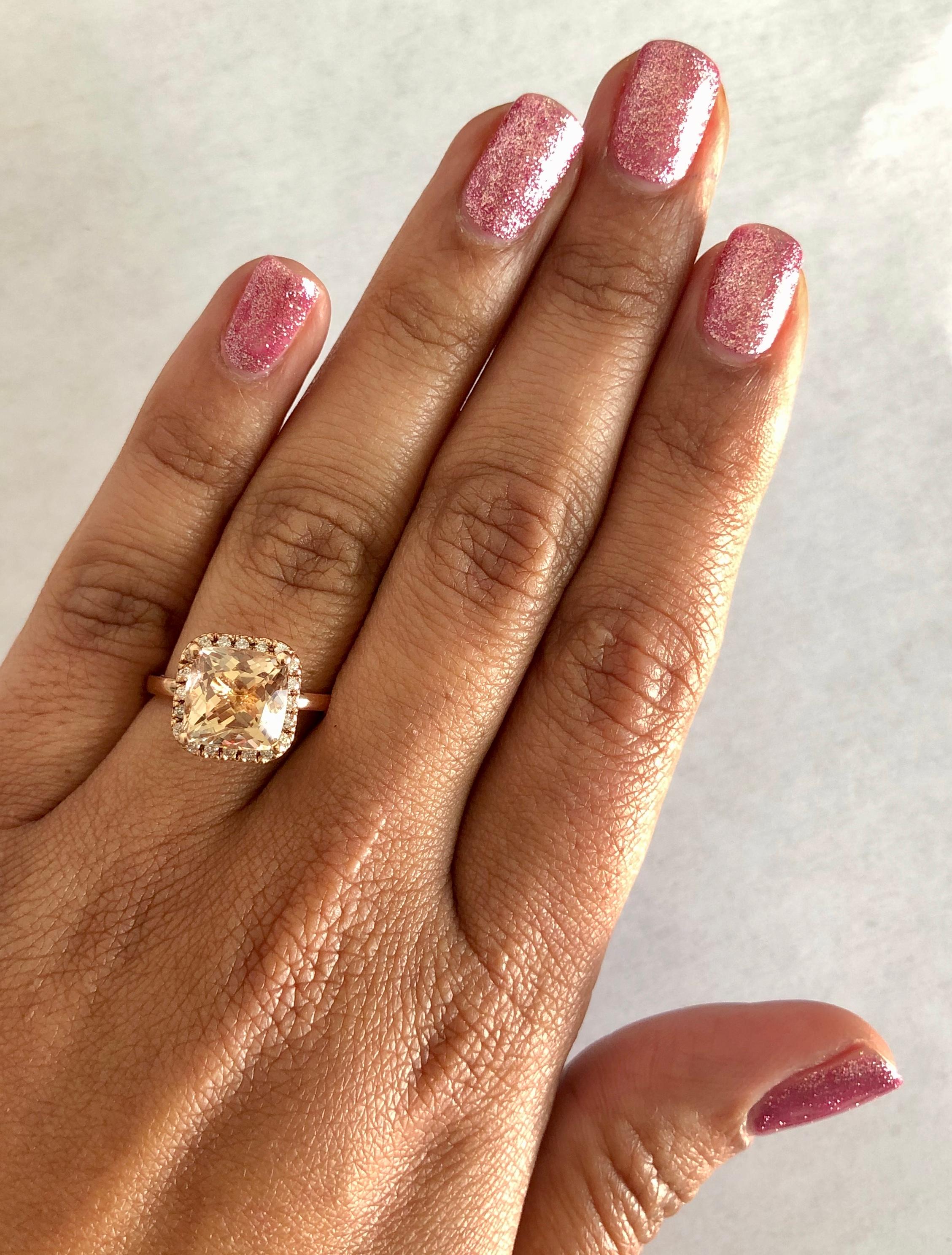 4.09 Carat Morganite Diamond 14 Karat Rose Gold Engagement Ring In New Condition In Los Angeles, CA