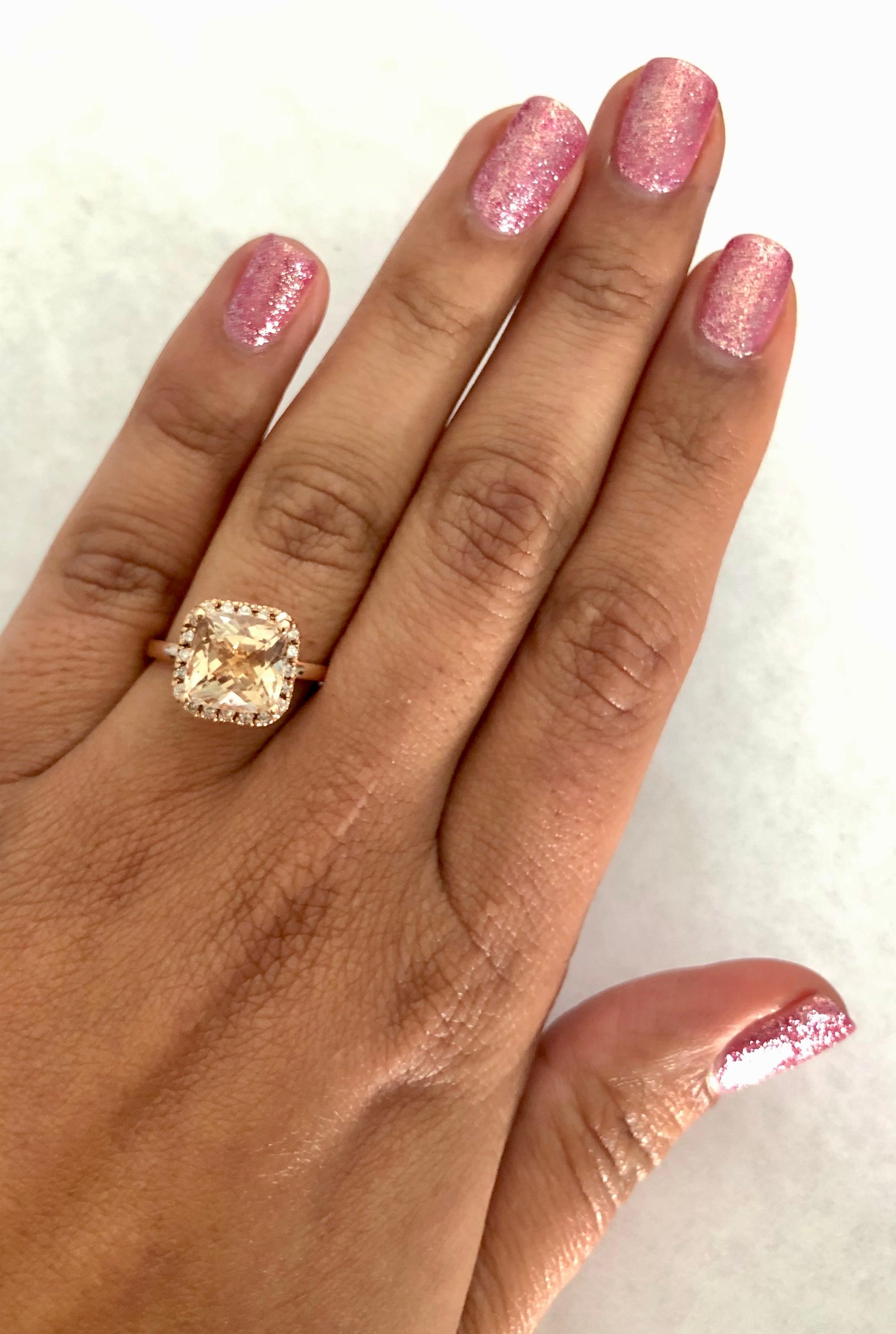 4.09 Carat Morganite Diamond 14 Karat Rose Gold Engagement Ring In New Condition In Los Angeles, CA