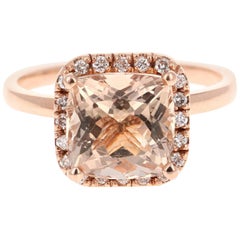 4.09 Carat Morganite Diamond 14 Karat Rose Gold Engagement Ring