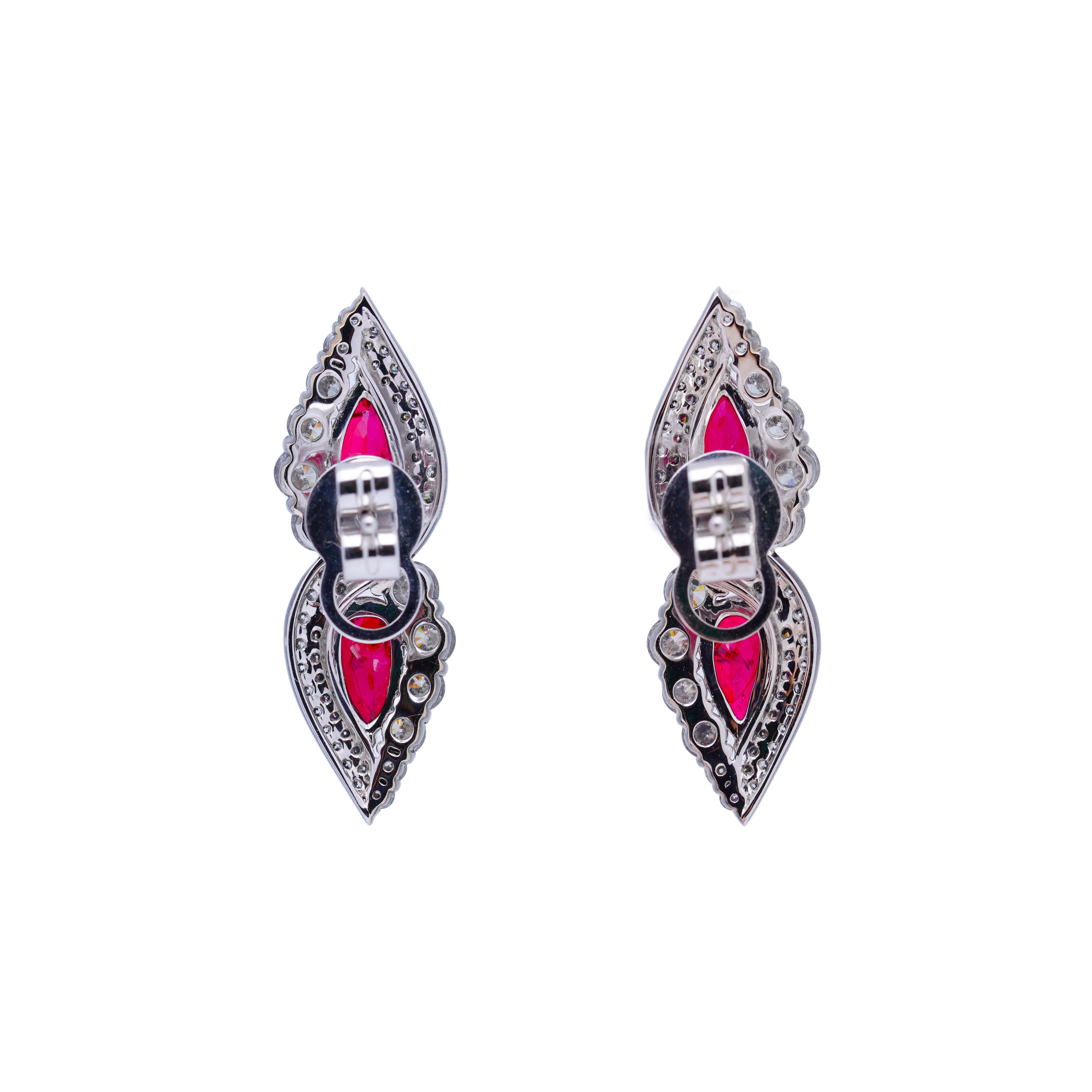 Art Deco 4.09 carat Mozambican Unheated Rubies & Diamond Earrings, 18K Gold, Austy Lee For Sale
