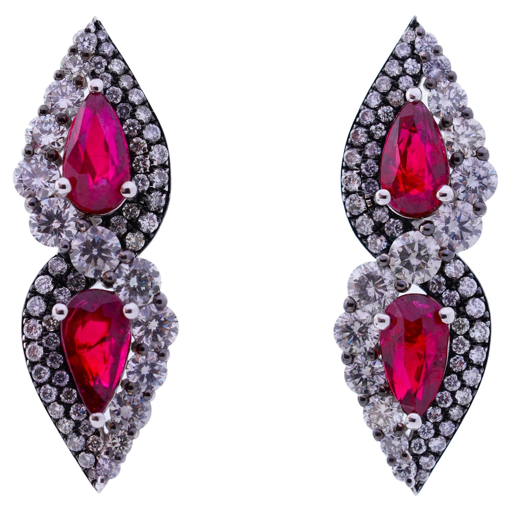 4.09 carat Mozambican Unheated Rubies & Diamond Earrings, 18K Gold, Austy Lee