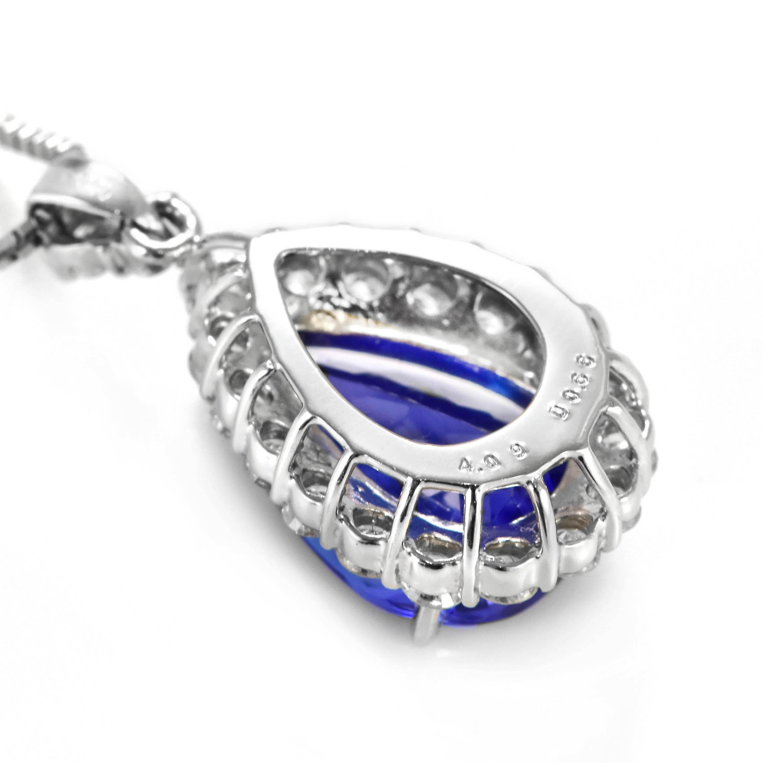 4.09 Carat Natural 'AAA' Tanzanite and Diamond Pendant Made in Platinum For Sale 4