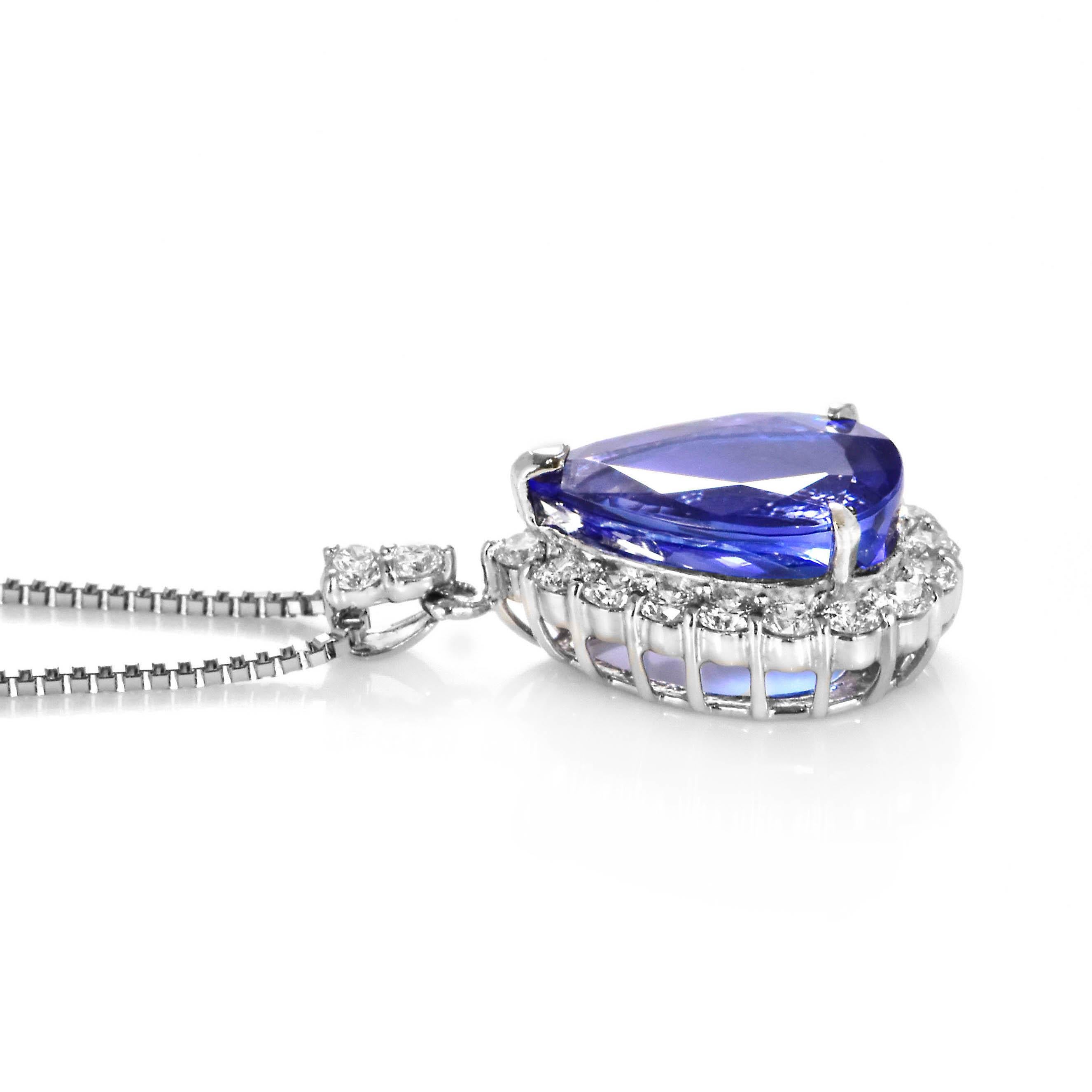 4.09 Carat Natural 'AAA' Tanzanite and Diamond Pendant Made in Platinum For Sale 5