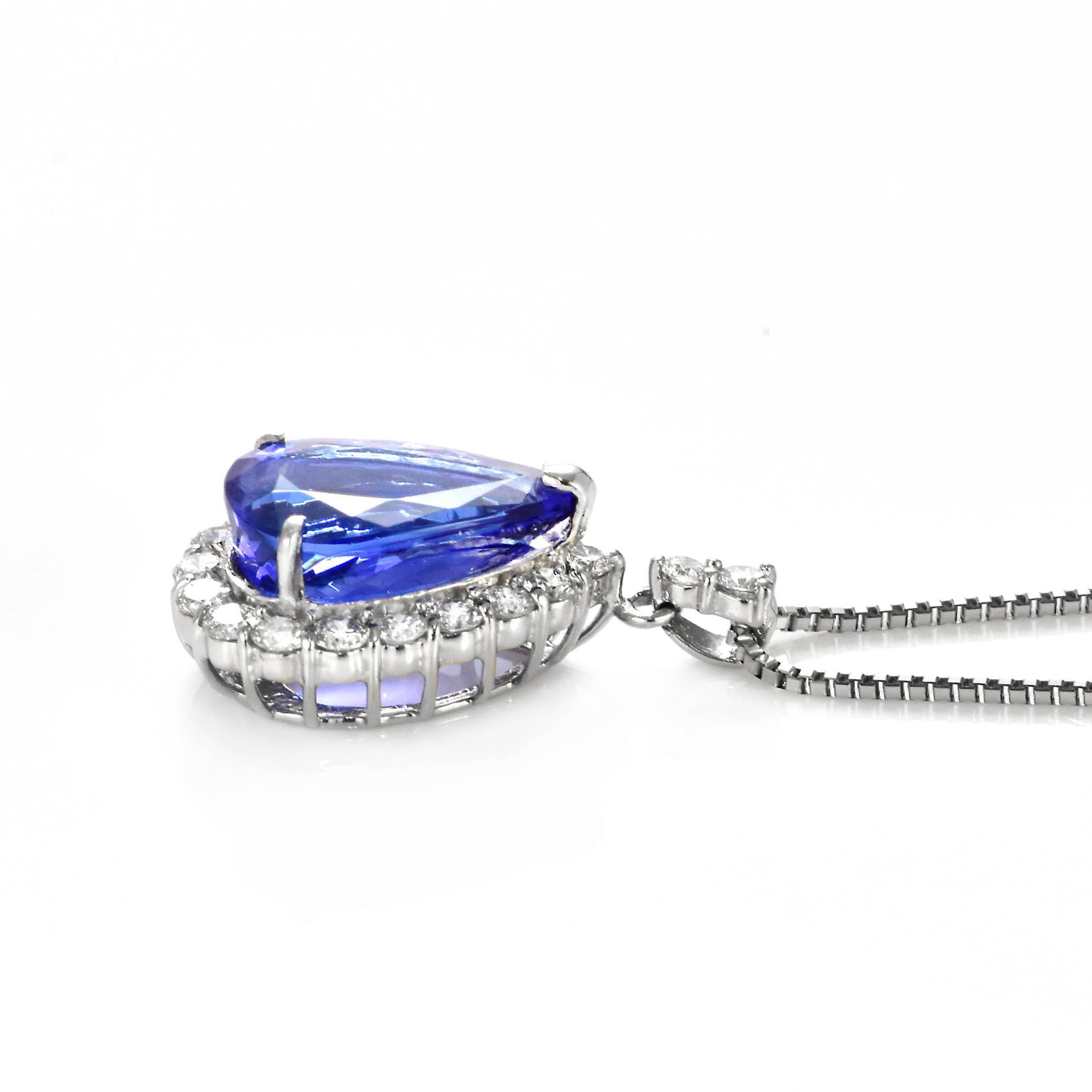 4.09 Carat Natural 'AAA' Tanzanite and Diamond Pendant Made in Platinum For Sale 6