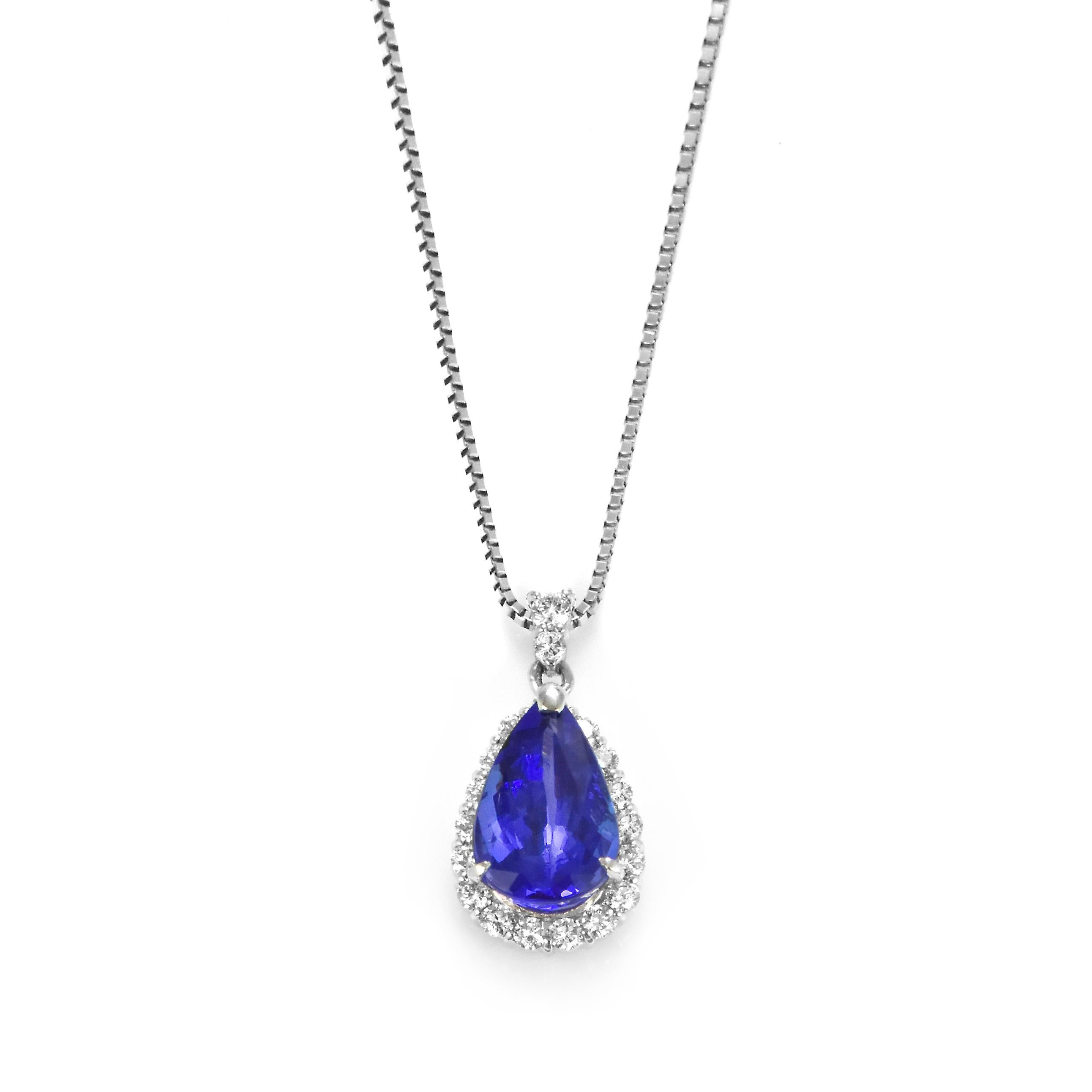 A beautiful pendant featuring a 4.09 Carat Natural Tanzanite and 0.66 Carat Diamonds Made in Platinum. Tanzanite's name was given by Tiffany and Co after its only known source: Tanzania. Tanzanite displays beautiful pleochroic colors meaning they