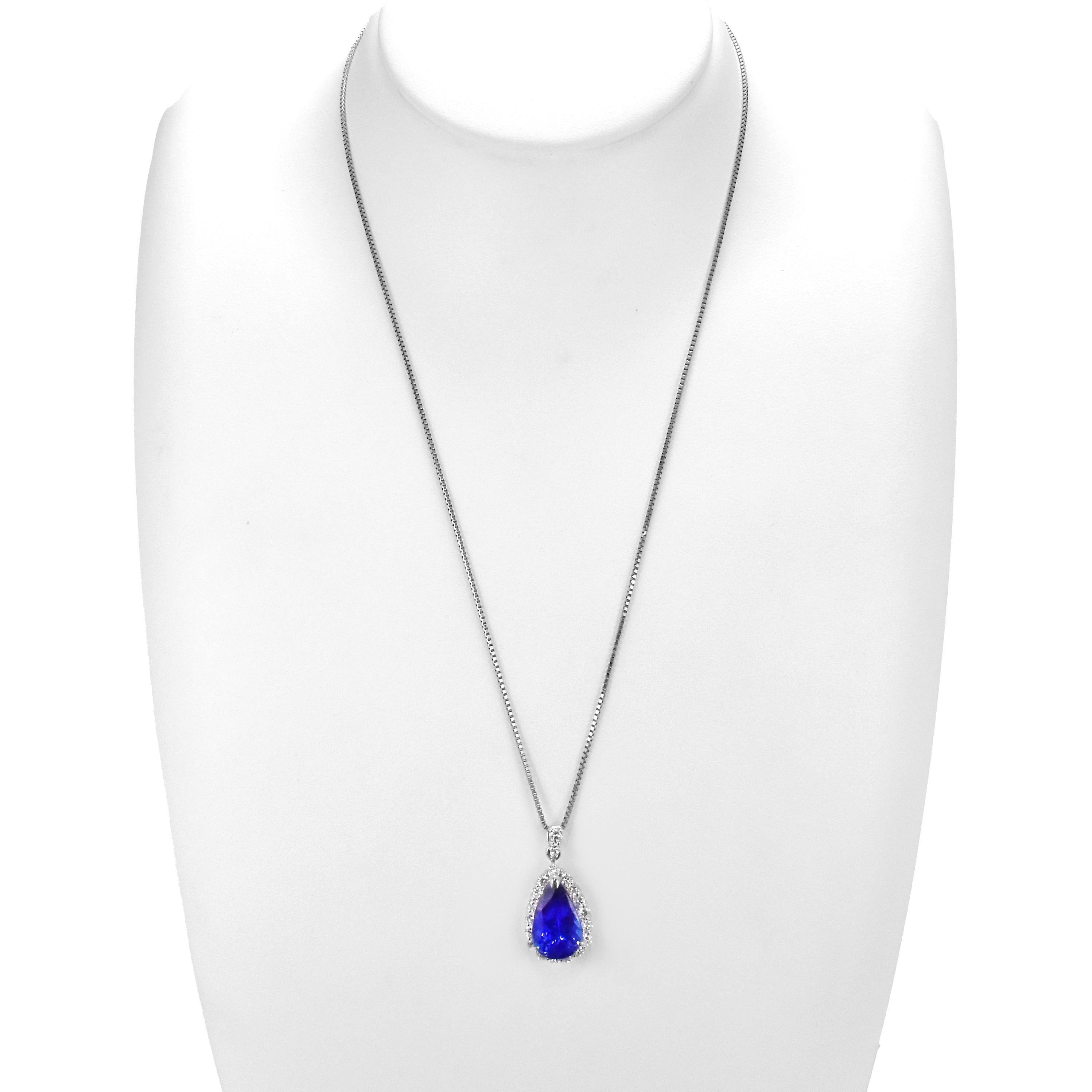Pear Cut 4.09 Carat Natural 'AAA' Tanzanite and Diamond Pendant Made in Platinum For Sale