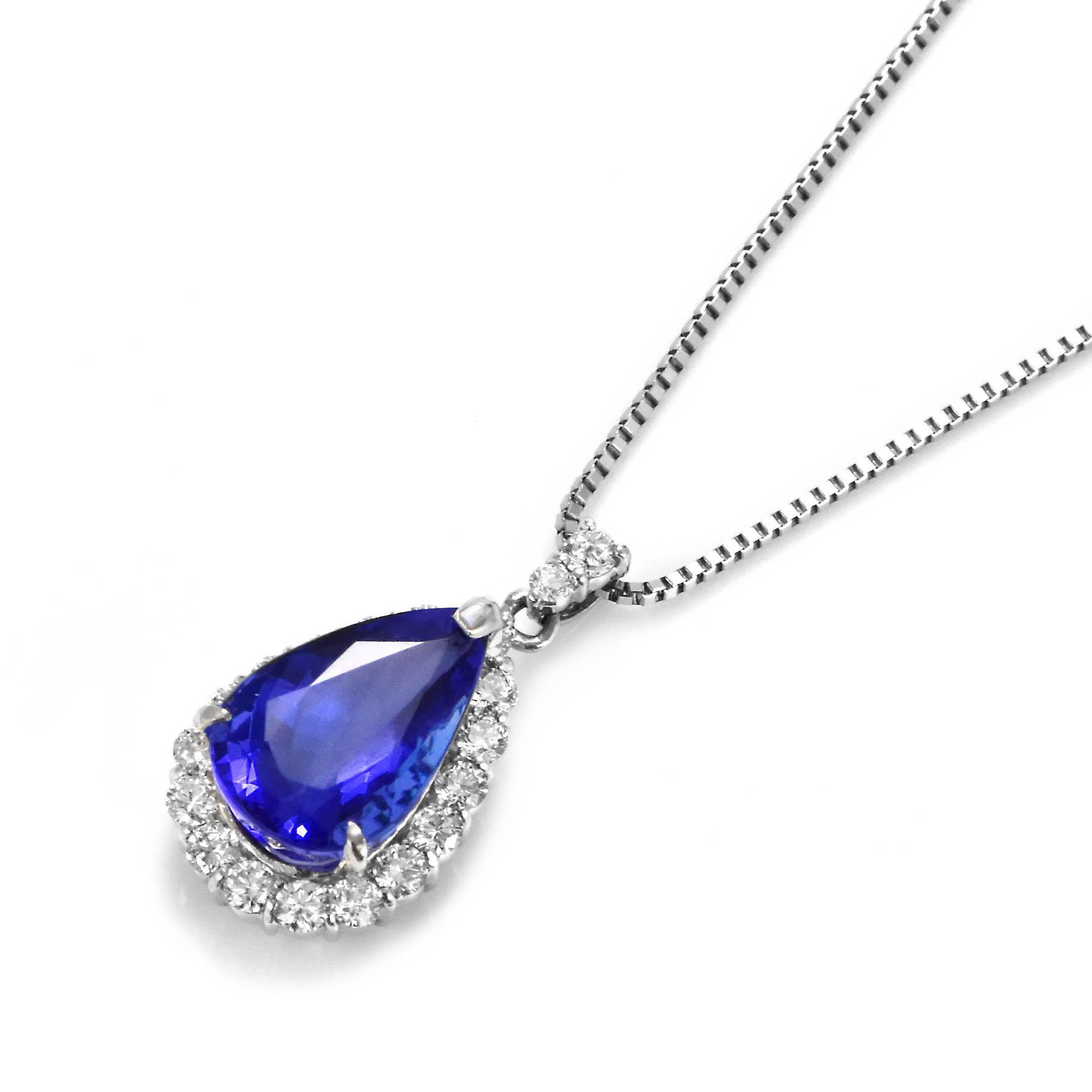 Women's 4.09 Carat Natural 'AAA' Tanzanite and Diamond Pendant Made in Platinum For Sale