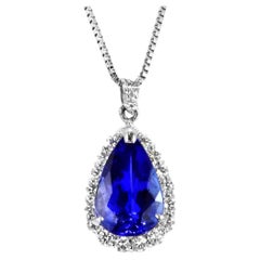 4.09 Carat Natural 'AAA' Tanzanite and Diamond Pendant Made in Platinum