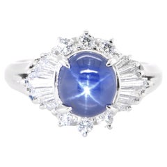 4.09 Carat Natural Star Sapphire and Diamond Ballerina Ring Set in Platinum