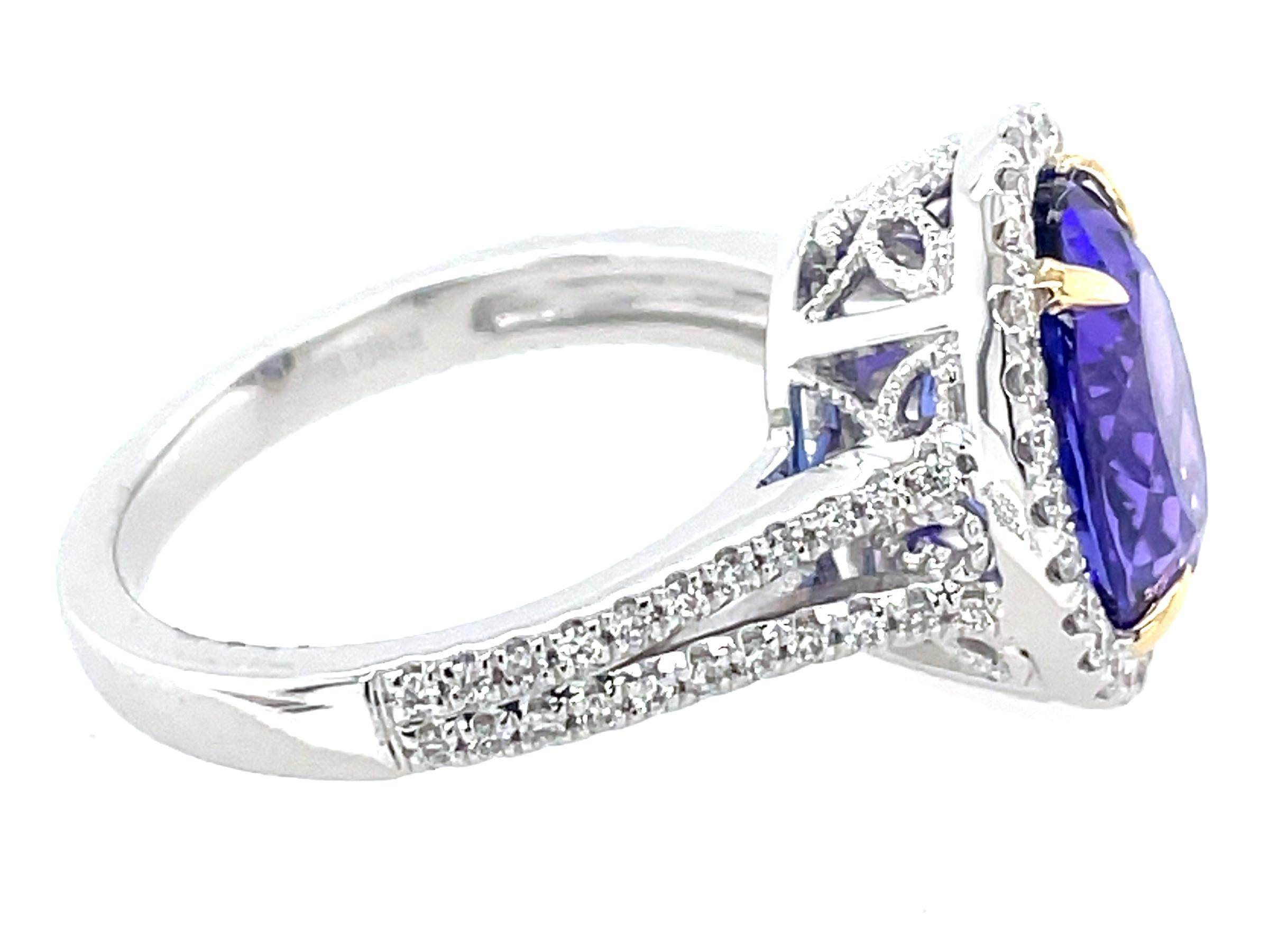 Cocktailring aus Weißgold mit 4.09 Karat ovalem Tansanit und Diamant im Zustand „Neu“ im Angebot in Great Neck, NY