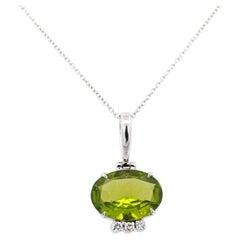 4.09 Carat Peridot Pendant Necklace in 18K White Gold Cable Chain