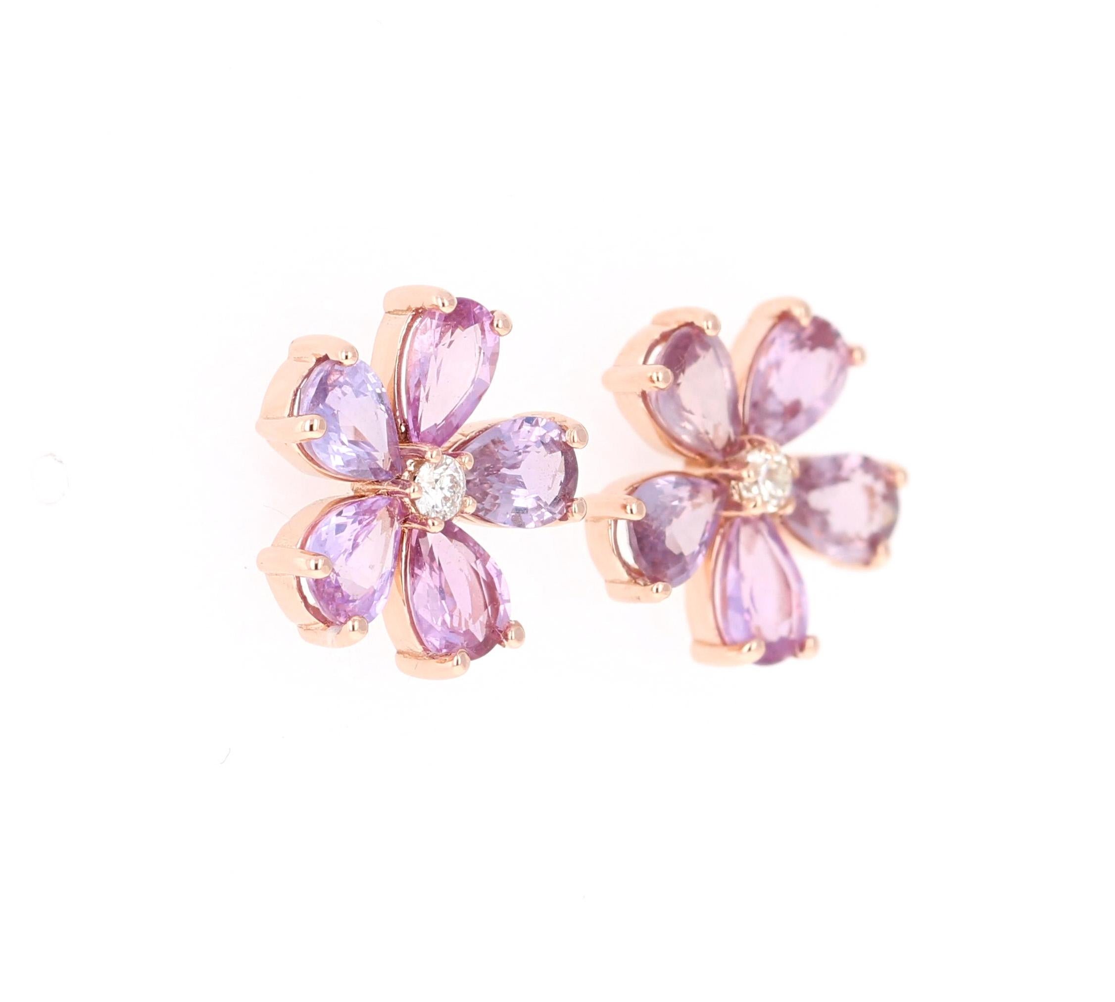 Simply Gorgeous Sapphire Earrings with beautiful hues of Pink and Purple. 

These beauties will pair wonderfully for any occasion! Even as a daily and classy addition to your collection. 

There are 10 Natural Pear Cut Sapphires that weigh a total