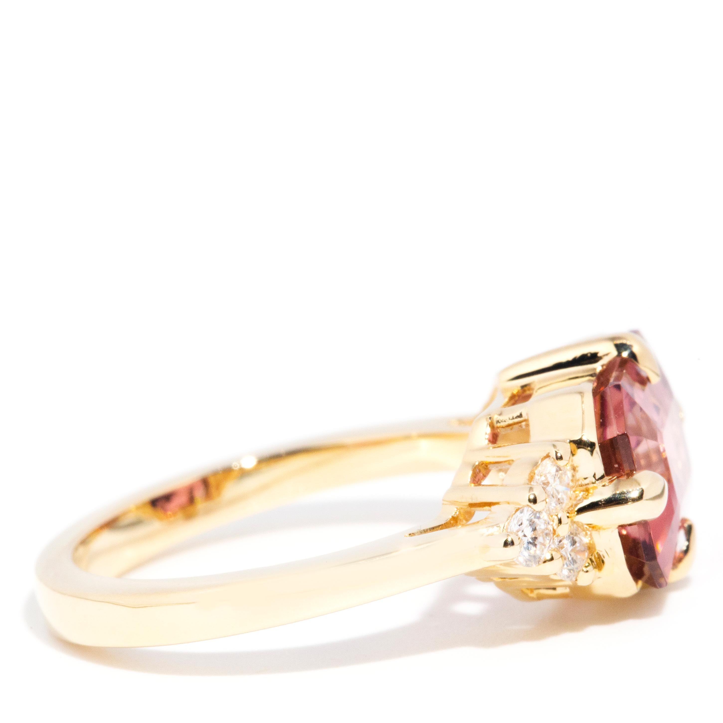 4.09 Carat Pink Tourmaline and Diamond Contemporary 18 Carat Yellow Gold Ring 1