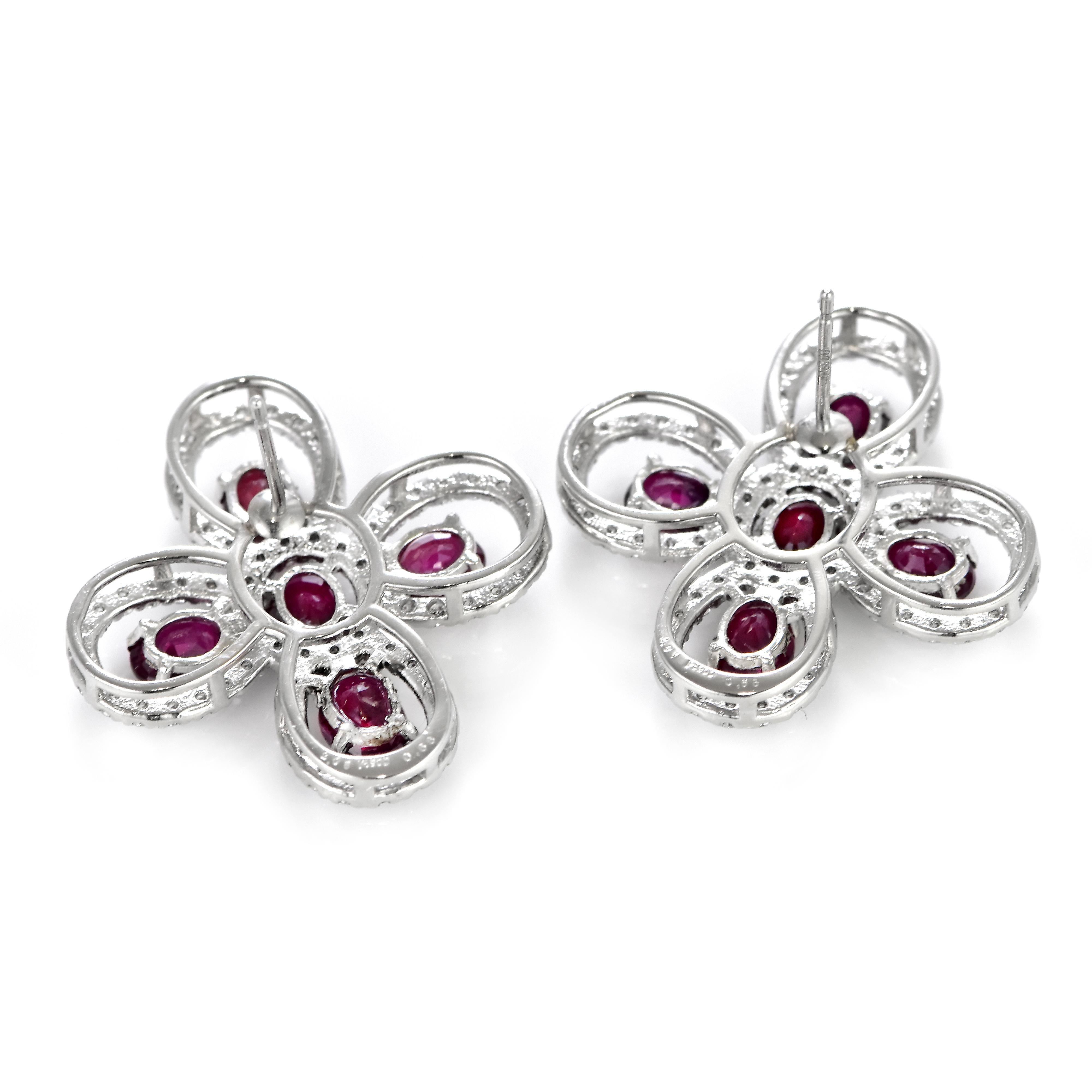 4.09 Carats Natural Rubies and Diamonds Earrings Made in Platinum For Sale 4
