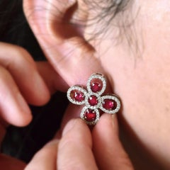 4.09 Carats Natural Rubies and Diamonds Earrings Made in Platinum
