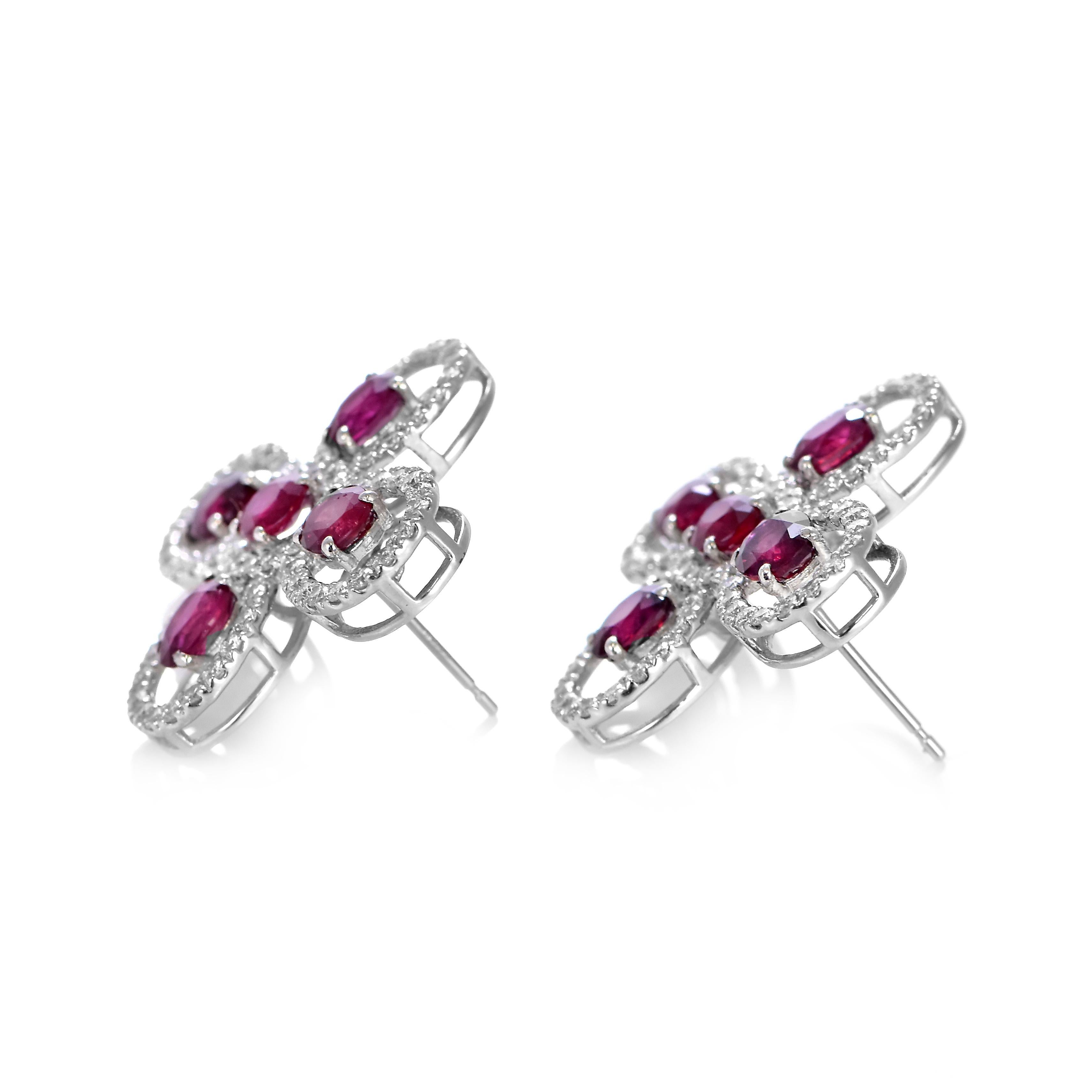 4.09 Carats Natural Rubies and Diamonds Earrings Made in Platinum For Sale 1
