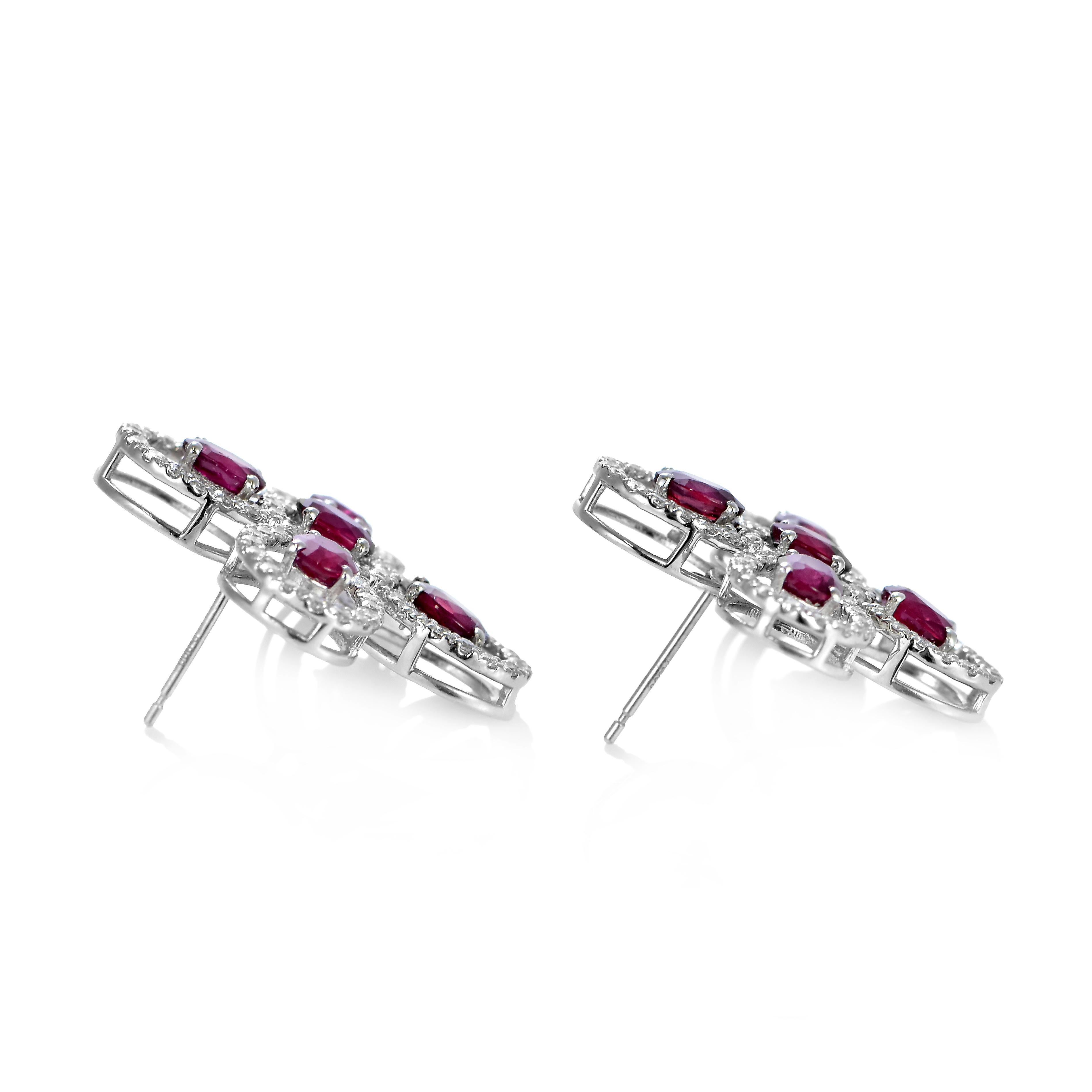 4.09 Carats Natural Rubies and Diamonds Earrings Made in Platinum For Sale 2