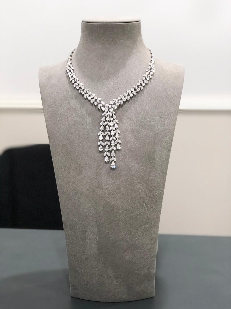 Mixed Cut Roman Malakov, 40.94 Carat Pear and Marquise Cut Diamond Drop Necklace For Sale