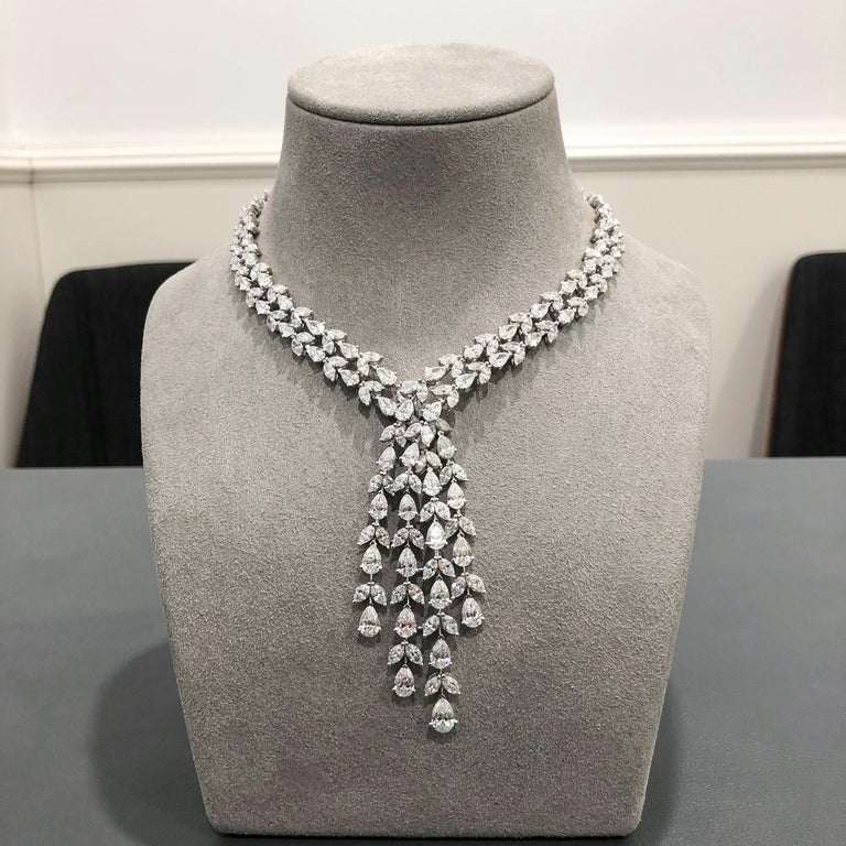 Roman Malakov, 40.94 Carat Pear and Marquise Cut Diamond Drop Necklace In New Condition For Sale In New York, NY
