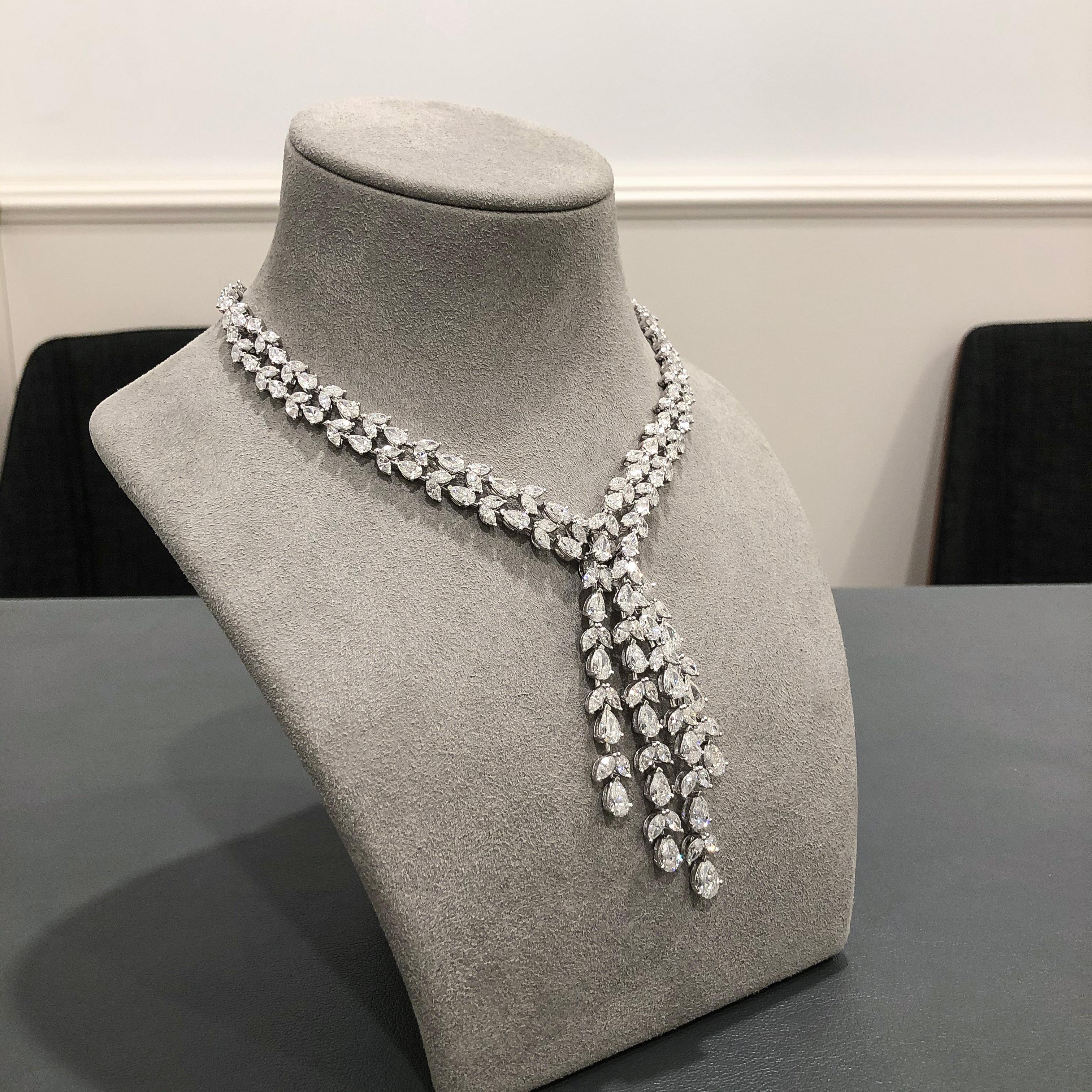Women's Roman Malakov, 40.94 Carat Pear and Marquise Cut Diamond Drop Necklace