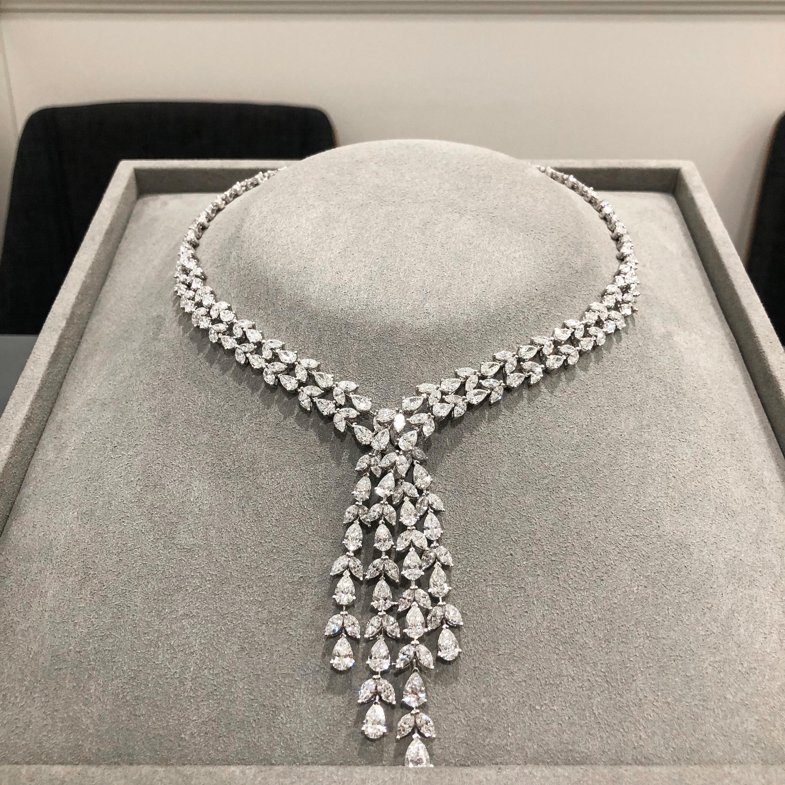 Roman Malakov, 40.94 Carat Pear and Marquise Cut Diamond Drop Necklace 2