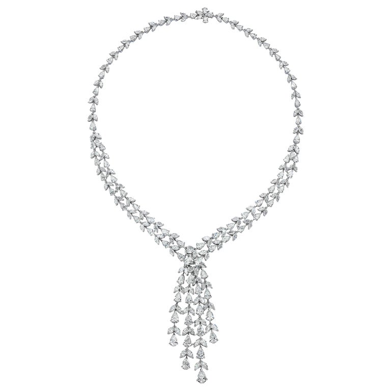 Roman Malakov, 40.94 Carat Pear and Marquise Cut Diamond Drop Necklace For Sale