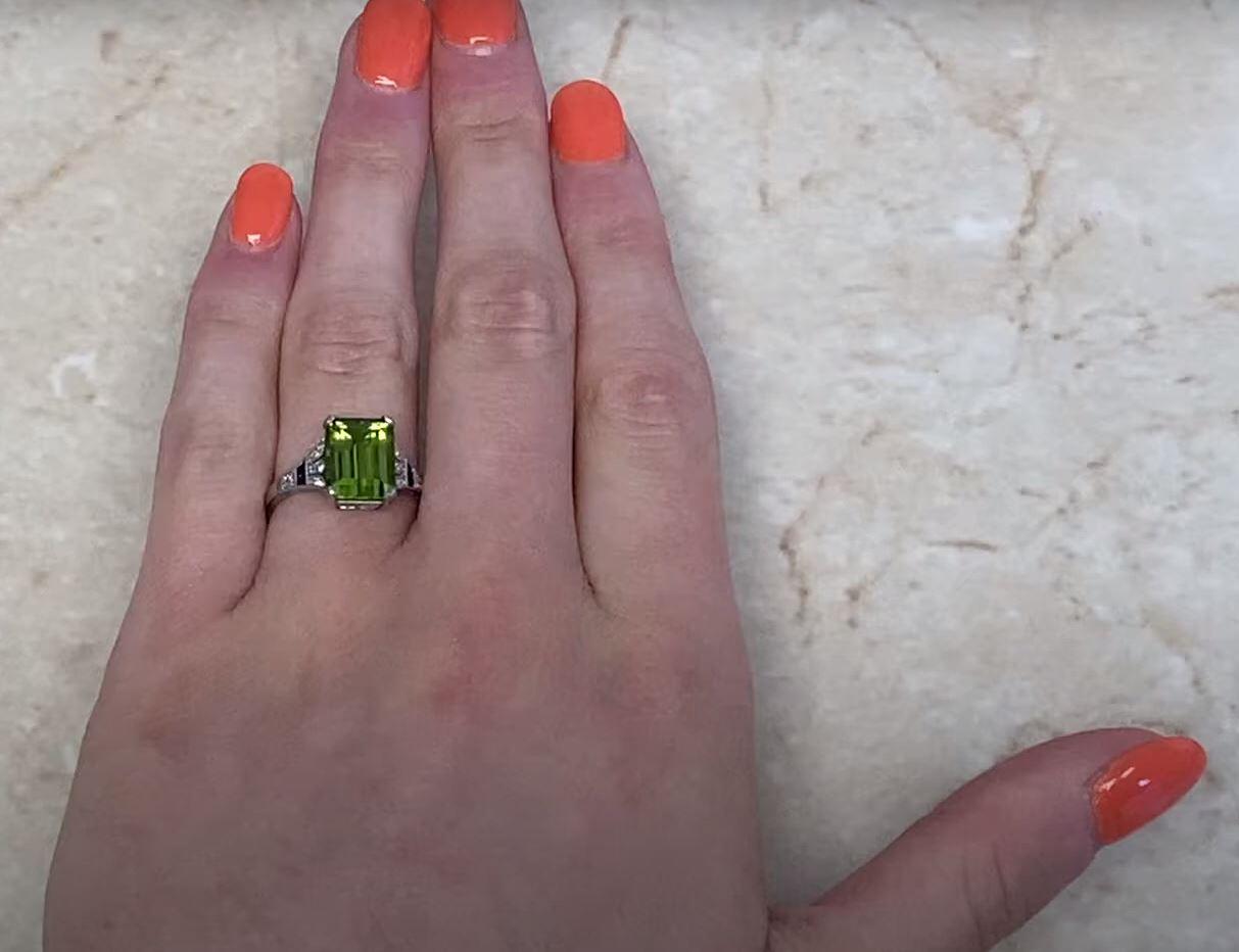 4.09ct Emerald Cut Natural Peridot Cocktail Ring, Platinum For Sale 5