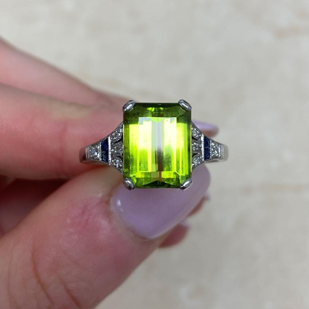 4.09ct Emerald Cut Natural Peridot Cocktail Ring, Platinum For Sale 6