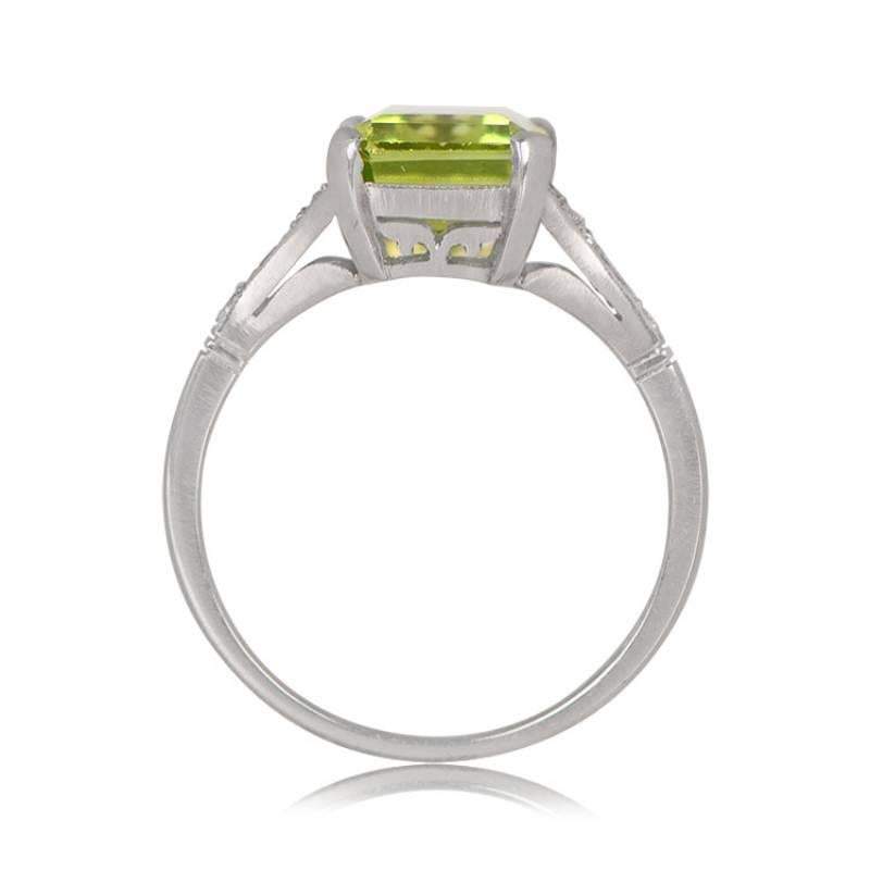 Women's 4.09ct Emerald Cut Natural Peridot Cocktail Ring, Platinum For Sale