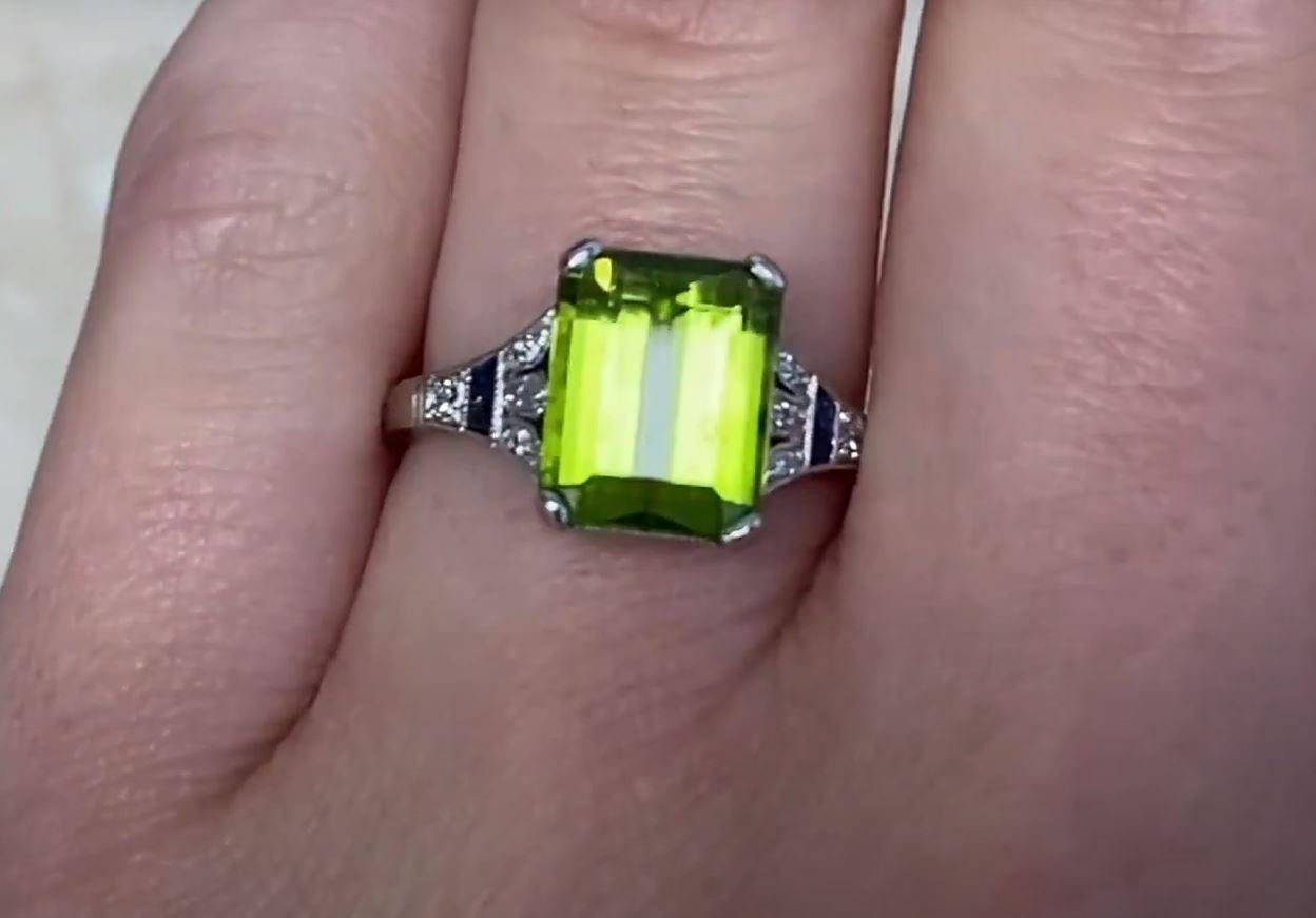 4.09ct Emerald Cut Natural Peridot Cocktail Ring, Platinum For Sale 1