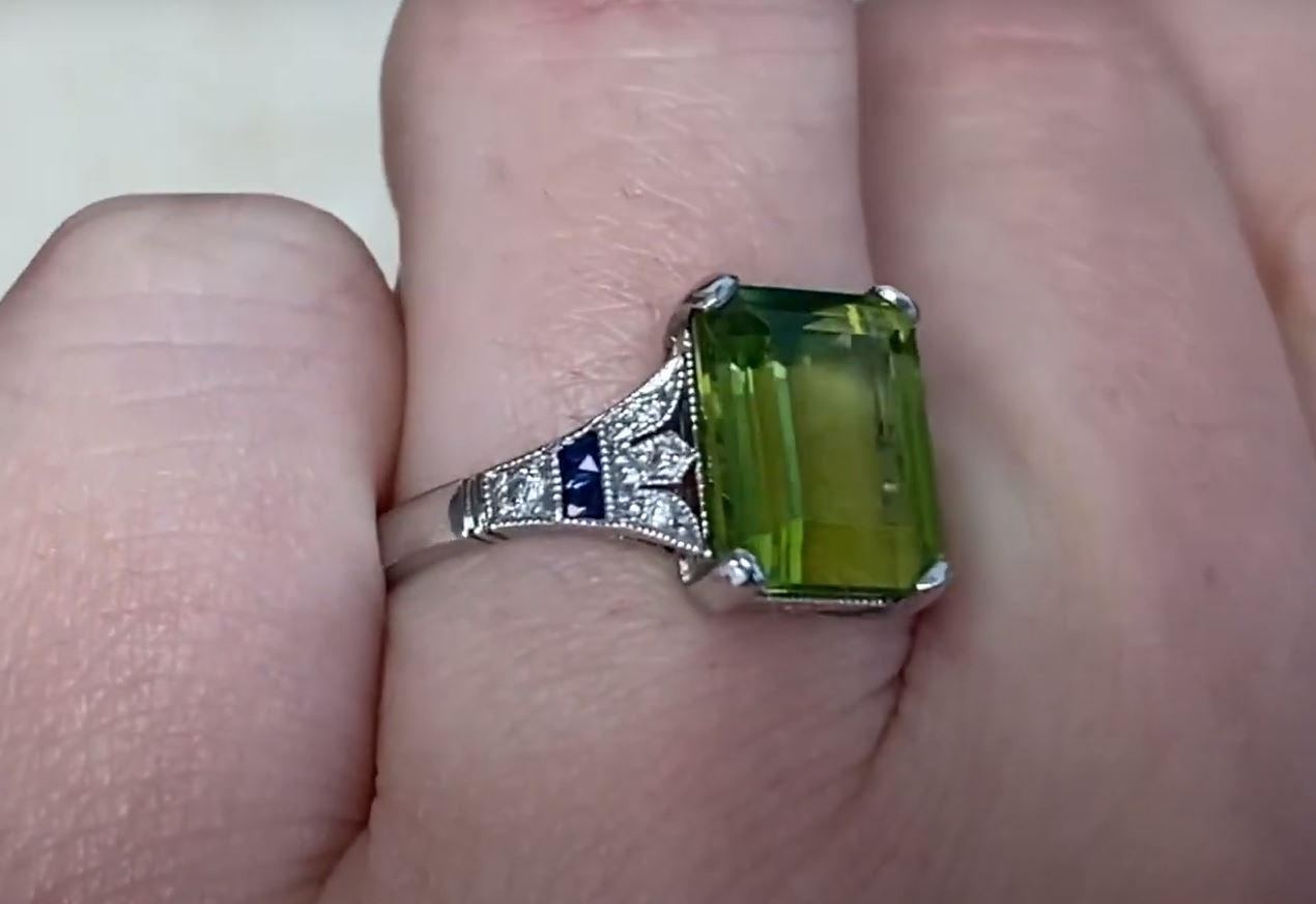 4.09ct Emerald Cut Natural Peridot Cocktail Ring, Platinum For Sale 2