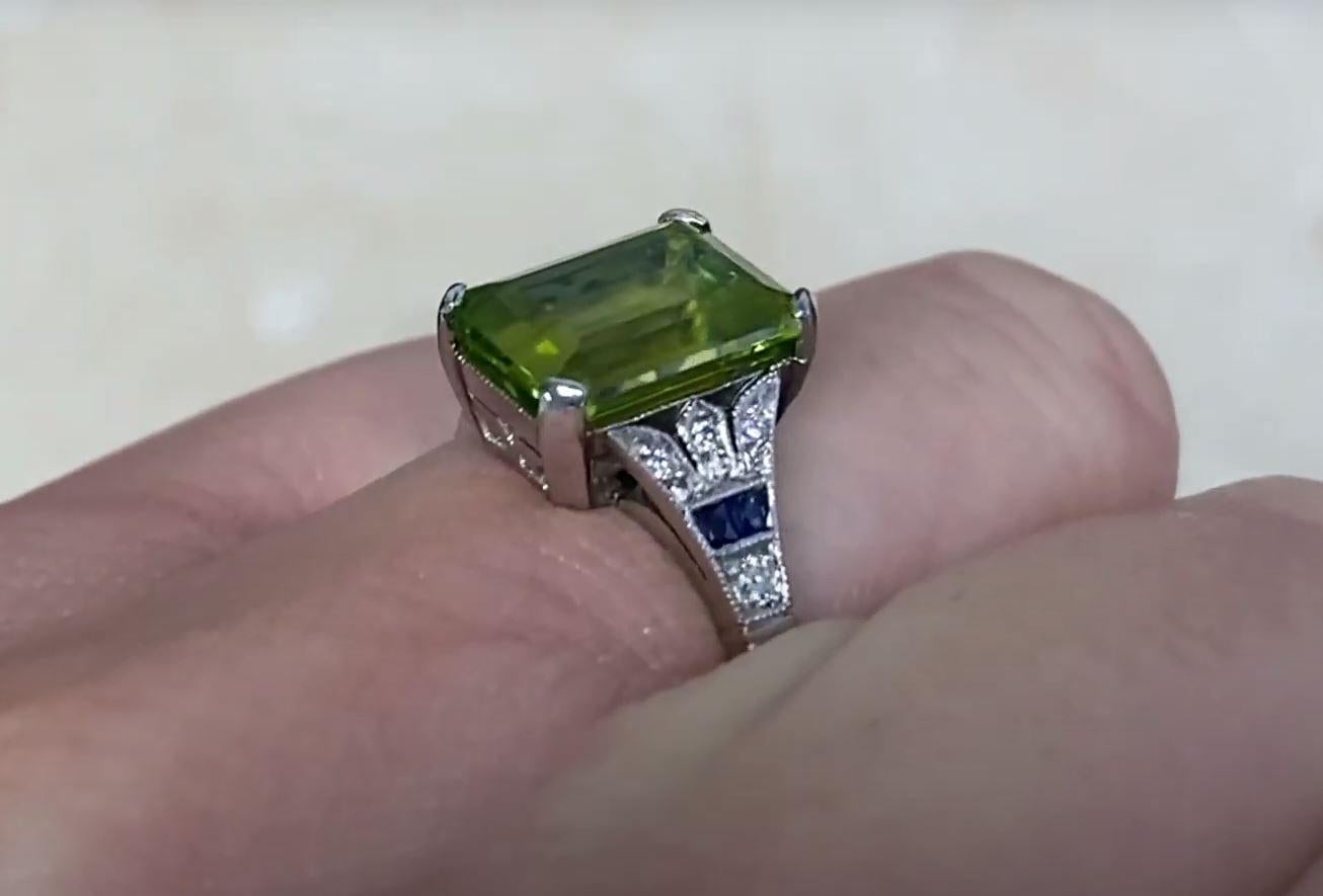 4.09ct Emerald Cut Natural Peridot Cocktail Ring, Platinum For Sale 3