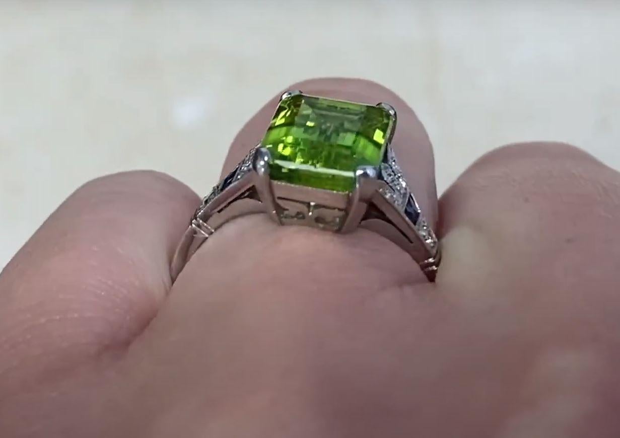4.09ct Emerald Cut Natural Peridot Cocktail Ring, Platinum For Sale 4