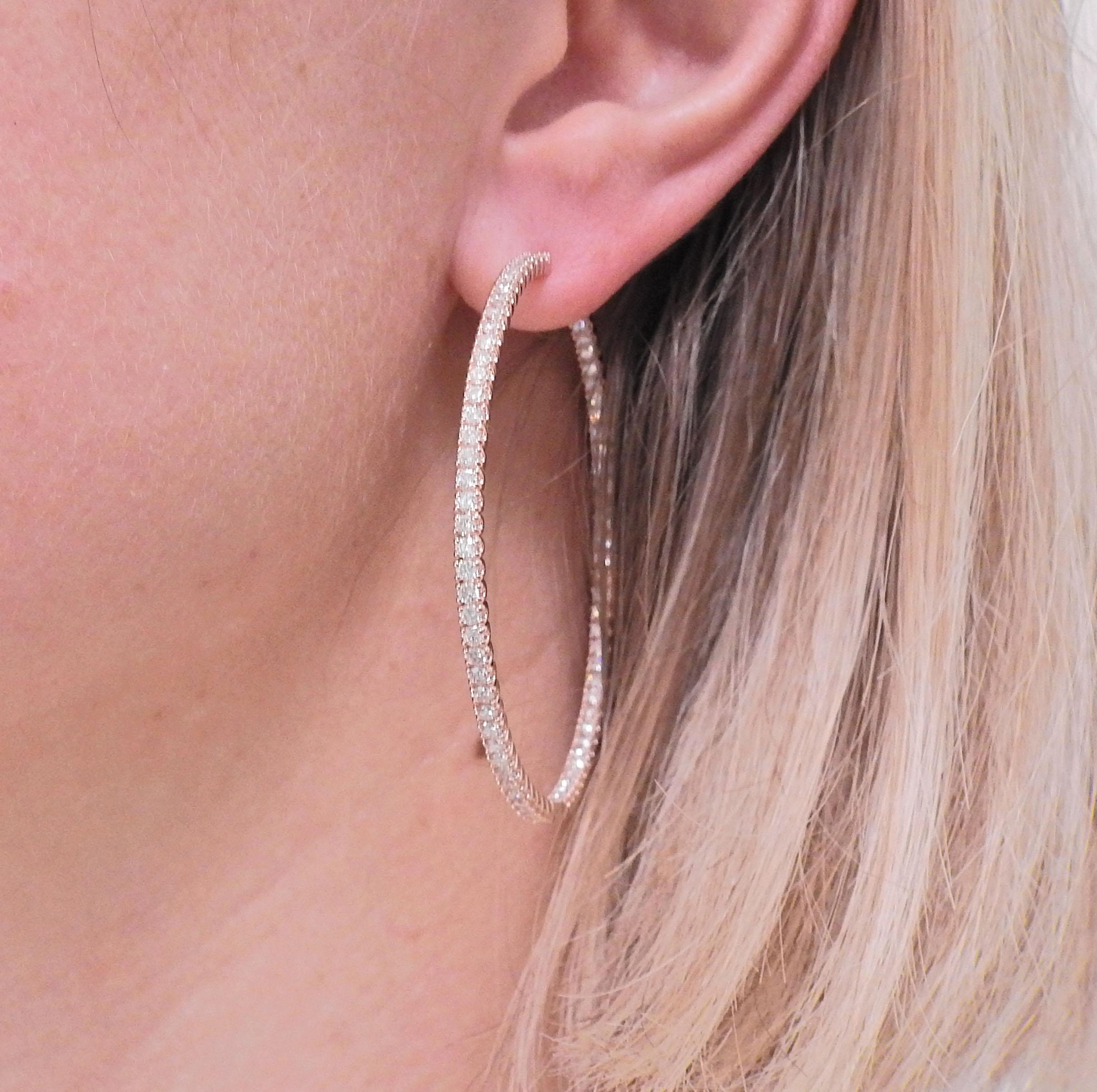 4.09ctw Diamond Rose Gold Hoop Earrings For Sale 1