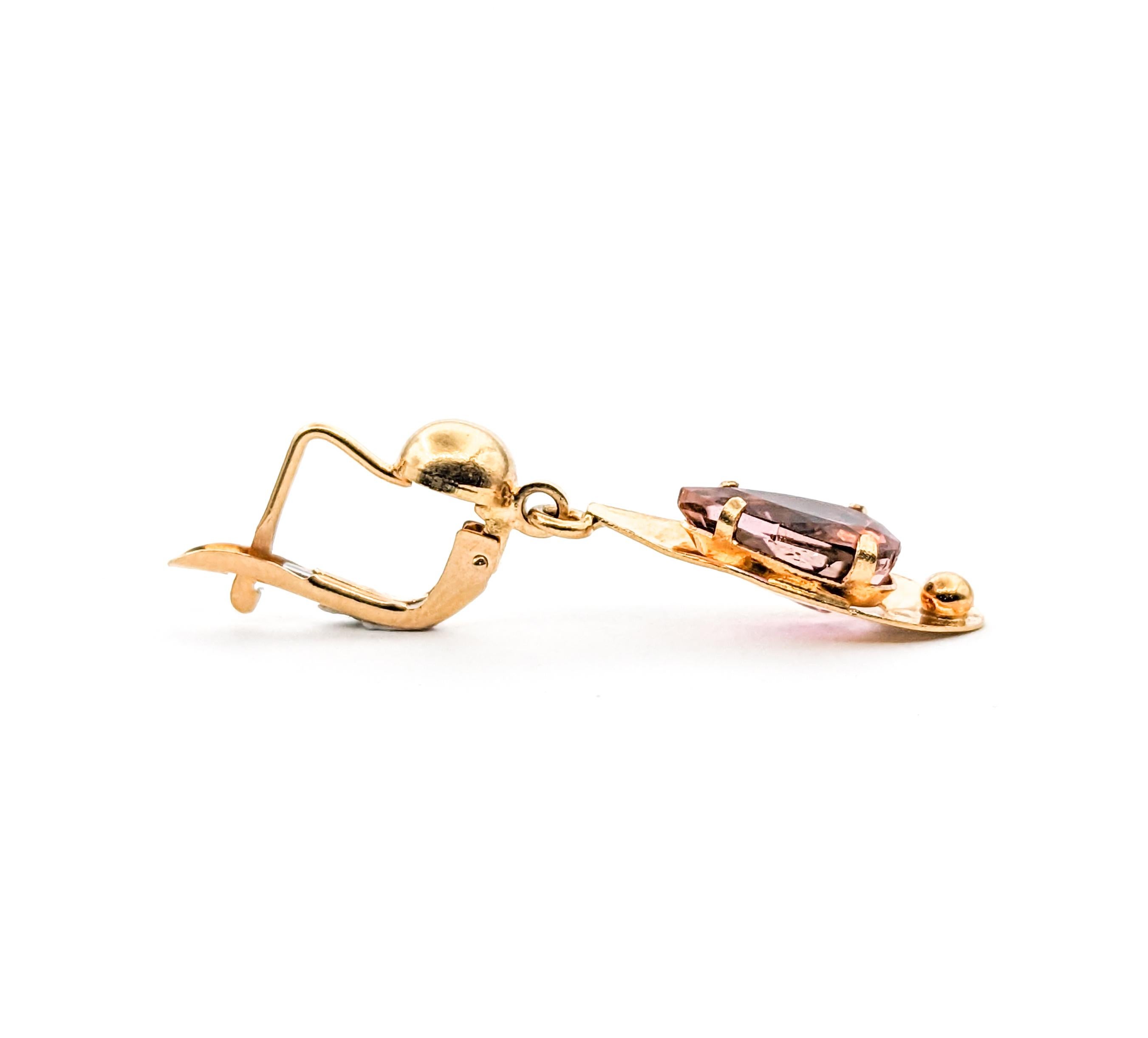 4.09ctw Pink Tourmaline Vintage Dangle Earrings In Yellow Gold For Sale 1