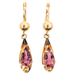 4.09ctw Pink Tourmaline Vintage Dangle Earrings In Yellow Gold