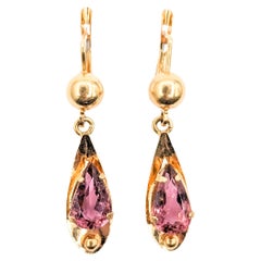 4.09ctw Pink Tourmaline Retro Dangle Earrings In Yellow Gold