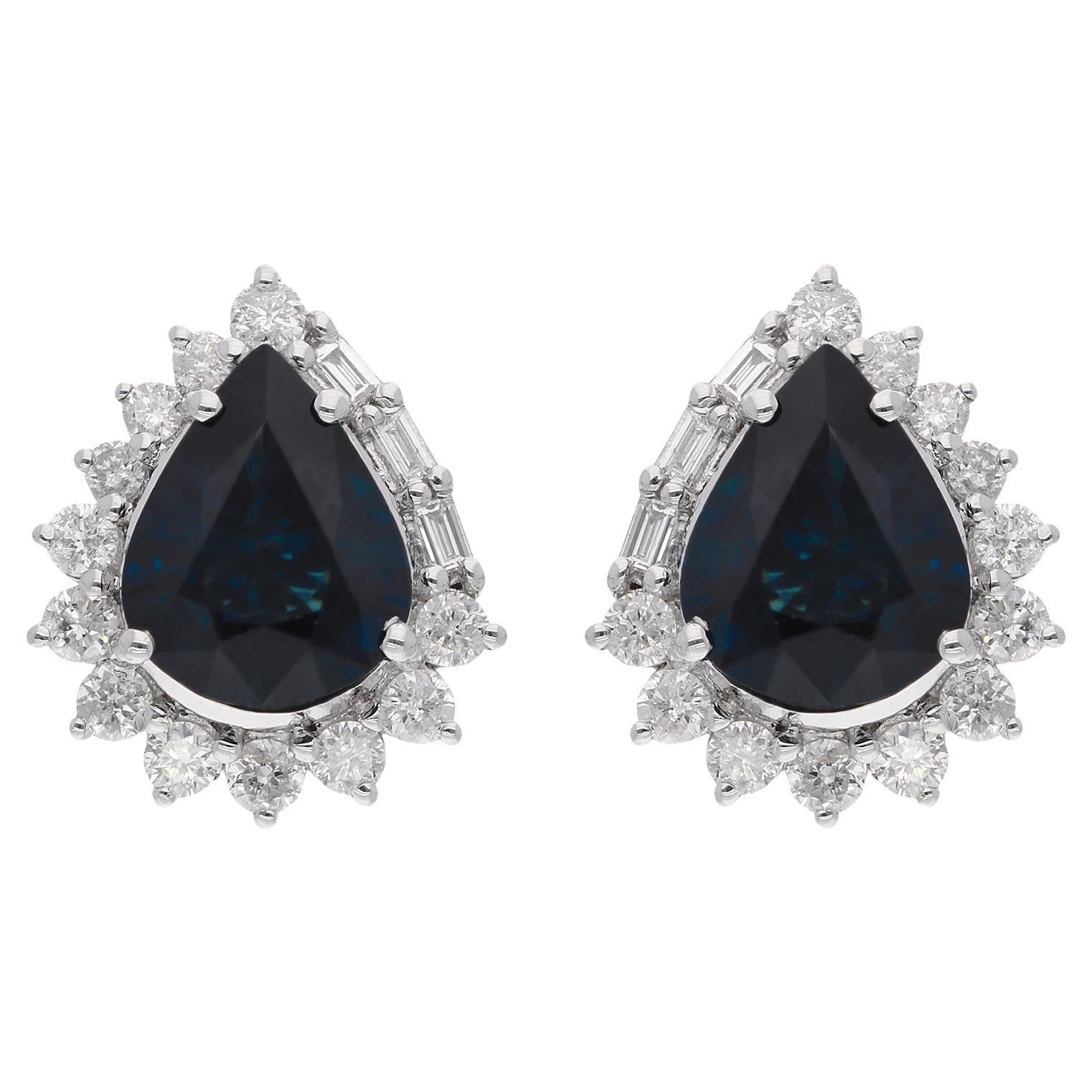 4.09TCW Blue Sapphire with Diamond Accents in 14k White Gold Handmade Jewelry (Saphir bleu avec accents de diamant en or blanc 14k)