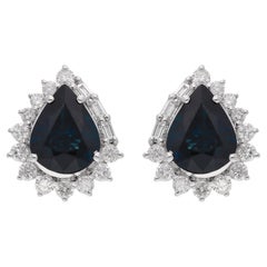 4.09TCW Blue Sapphire with Diamond Accents in 14k White Gold Handmade Jewelry (Saphir bleu avec accents de diamant en or blanc 14k)