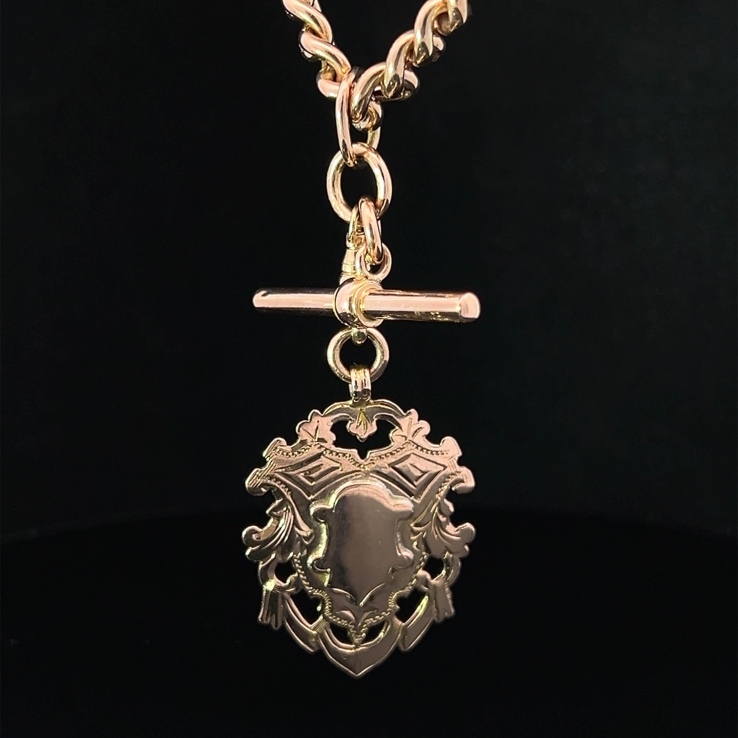 40cm Edwardian 9k Gold Fob Chain Hallmarked 1904 In Good Condition In ADELAIDE, SA