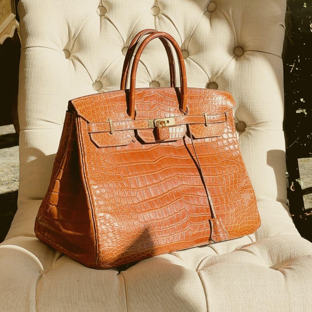 40cm Rare Cognac (Orange-Brown) Crocodile Hermes Birkin Handbag  In Excellent Condition In Carlsbad, CA