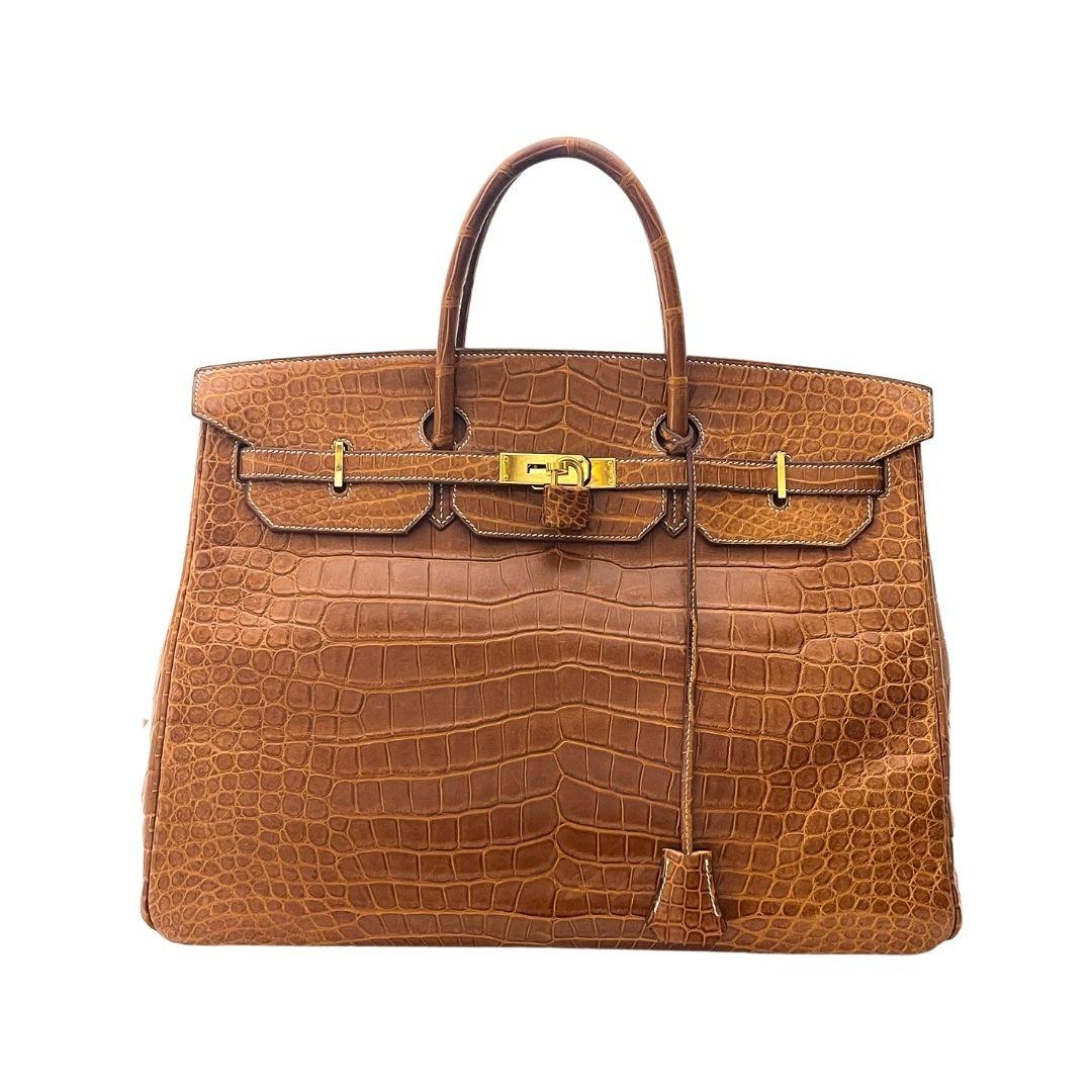 Women's 40cm Rare Cognac (Orange-Brown) Crocodile Hermes Birkin Handbag 