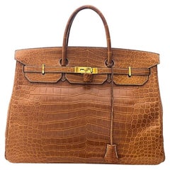 40cm Rare Cognac (Orange-Brown) Crocodile Hermes Birkin Handbag 