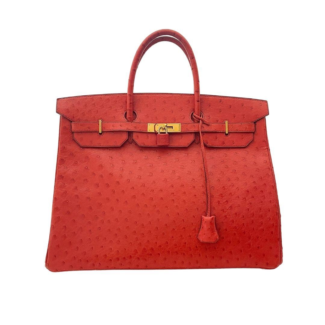 40cm Rare Red (rougue) Ostrich Hermes Birkin Handbag  5